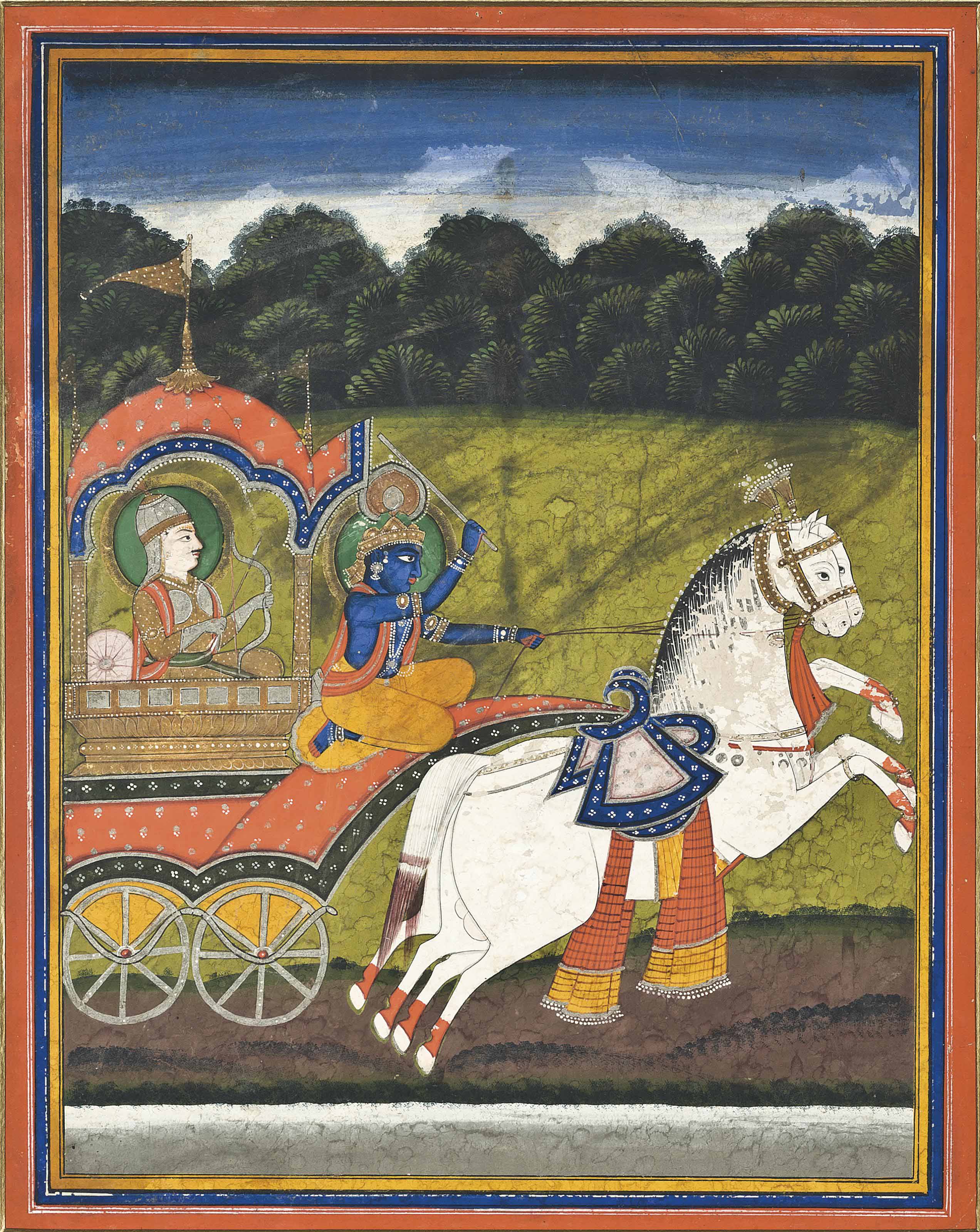A Large Painting Of Krishna And Arjuna Rajasthan North India Second Half 19th Century Drawings Watercolors India Christie S