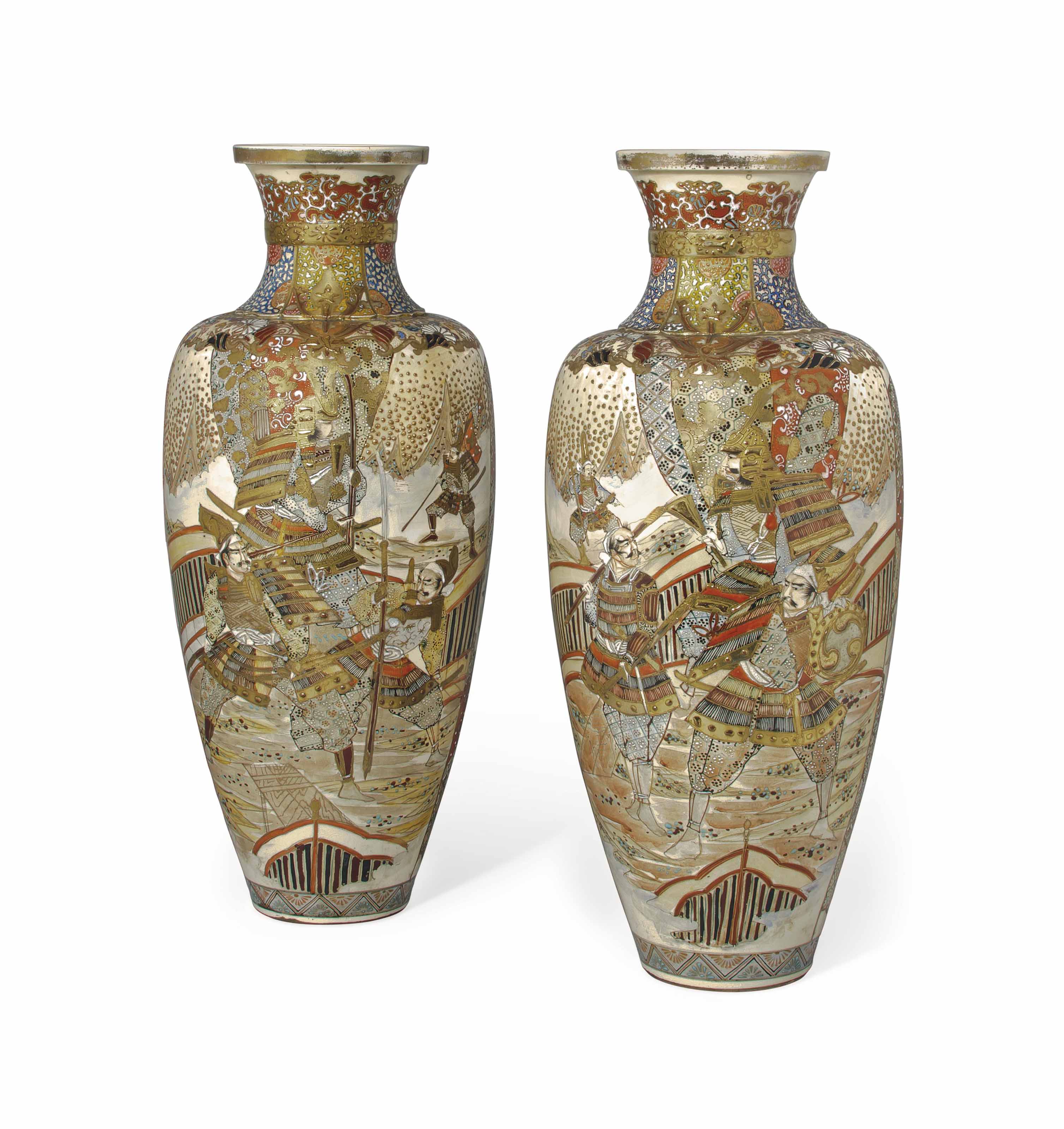 A Pair Of Large Japanese Satsuma Vases Meiji Period Late 19th