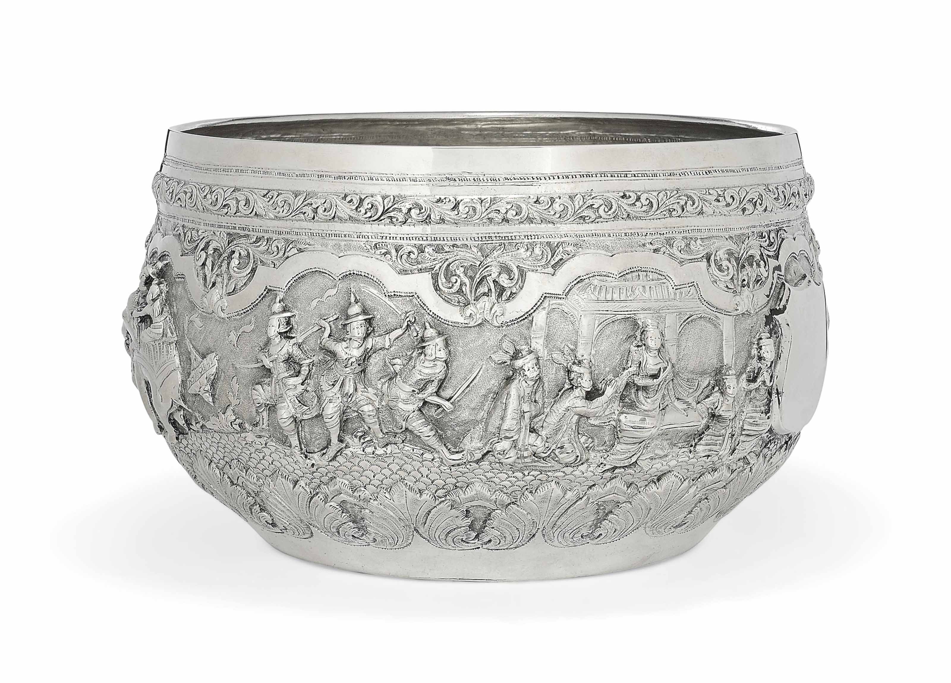 A BURMESE SILVER RICE BOWL