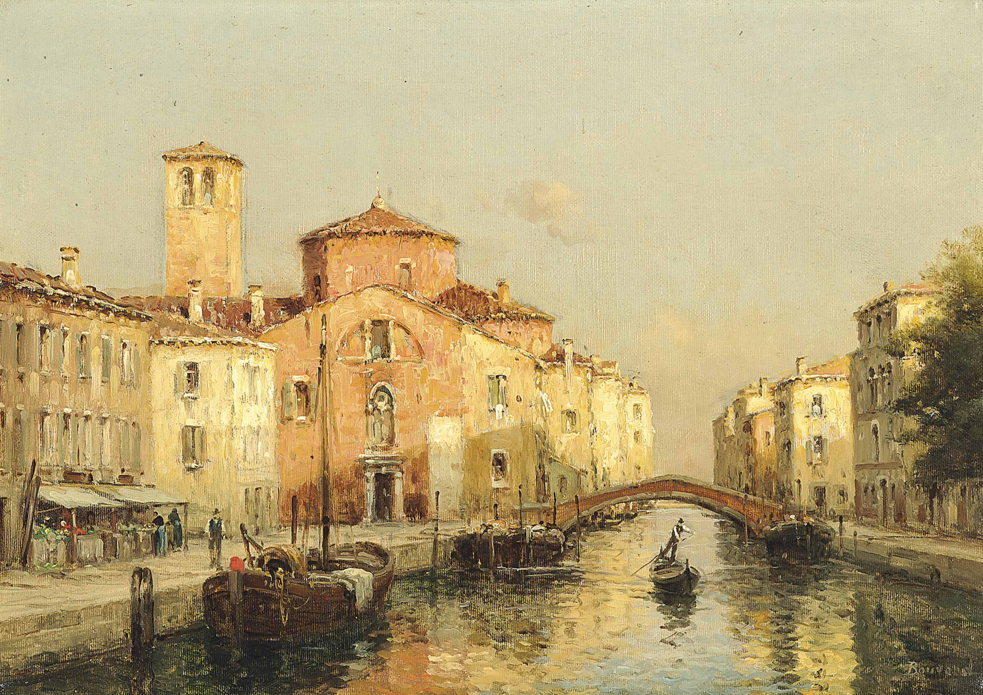 Antoine Bouvard (French, 1870-1956) , A gondolier on a Venetian canal | Christie's