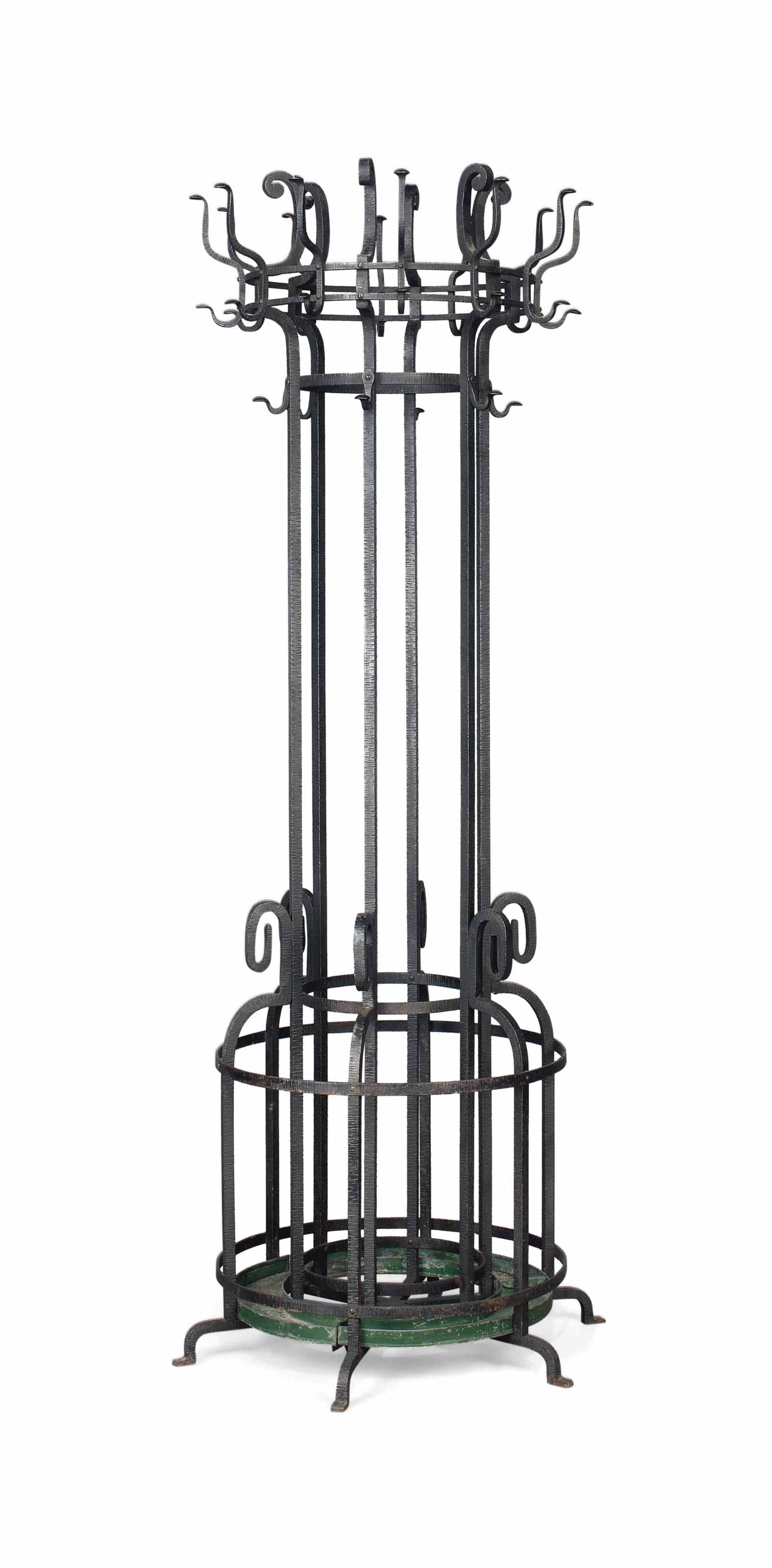 A WROUGHTIRON HALL STAND