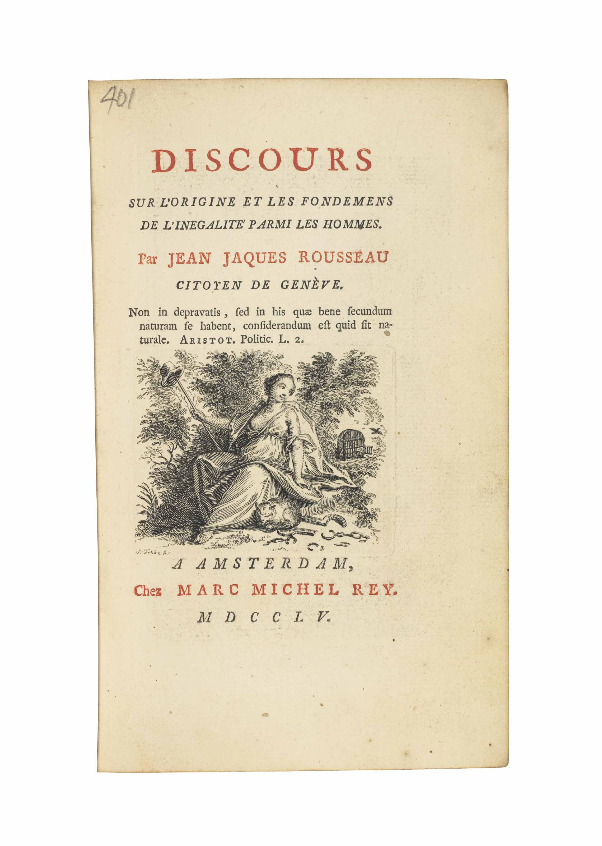 ROUSSEAU, Jean Jacques (17121778). Discours sur l'origine et les
