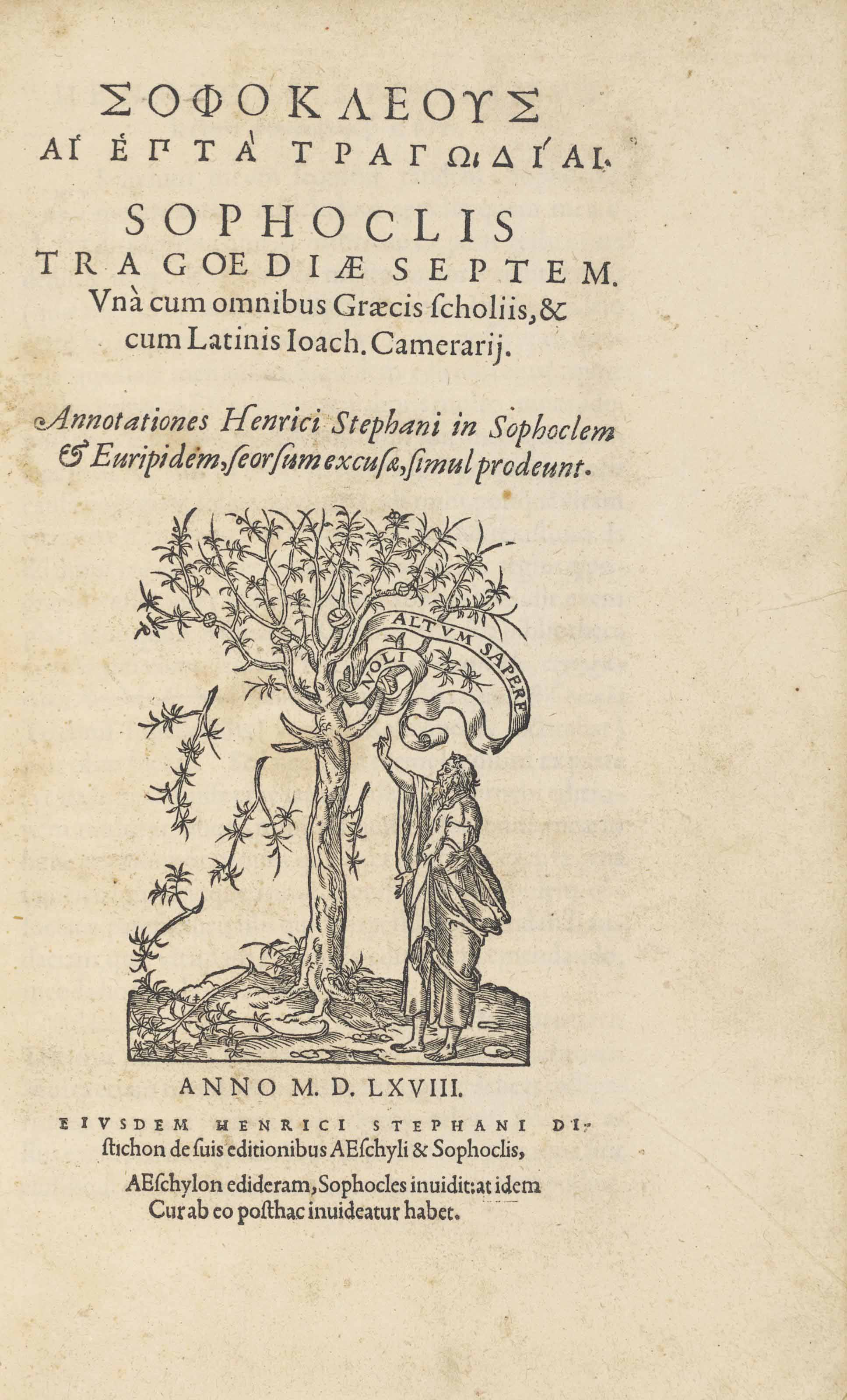 Sophocles C 496 406 Tragoediae Septem Una Cum Omnibus Graecis Scholiis In Greek Commentary By