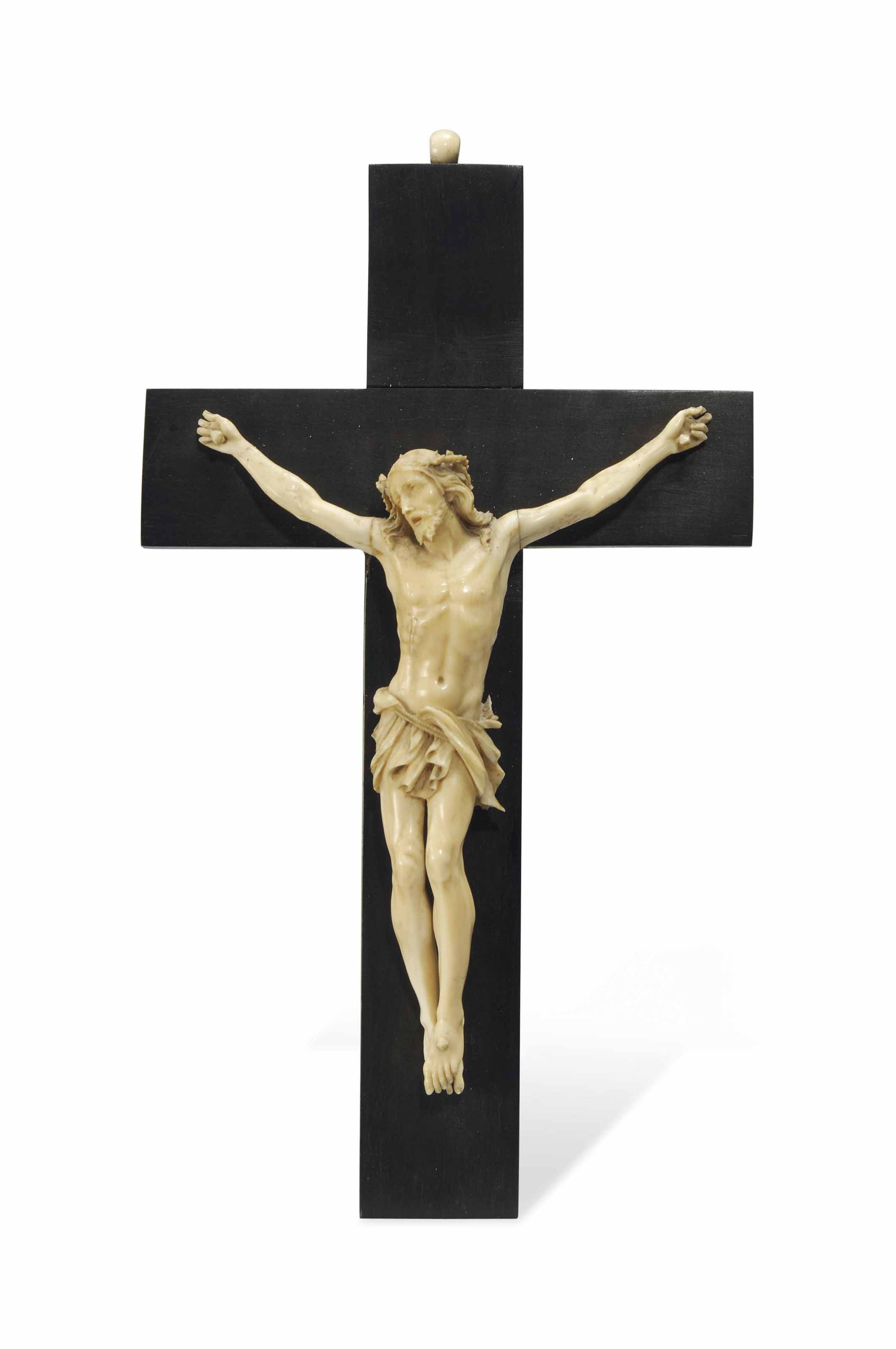 A FLEMISH CARVED IVORY CRUCIFIX