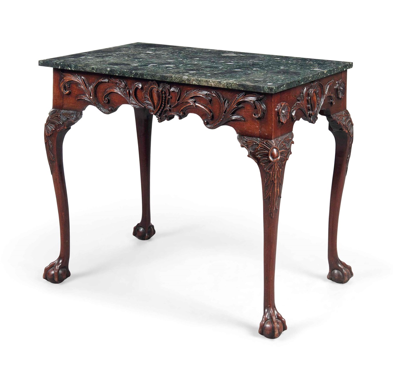 A CARVED MAHOGANY SIDE TABLE, OF EARLY II STYLE, EARLY 20TH