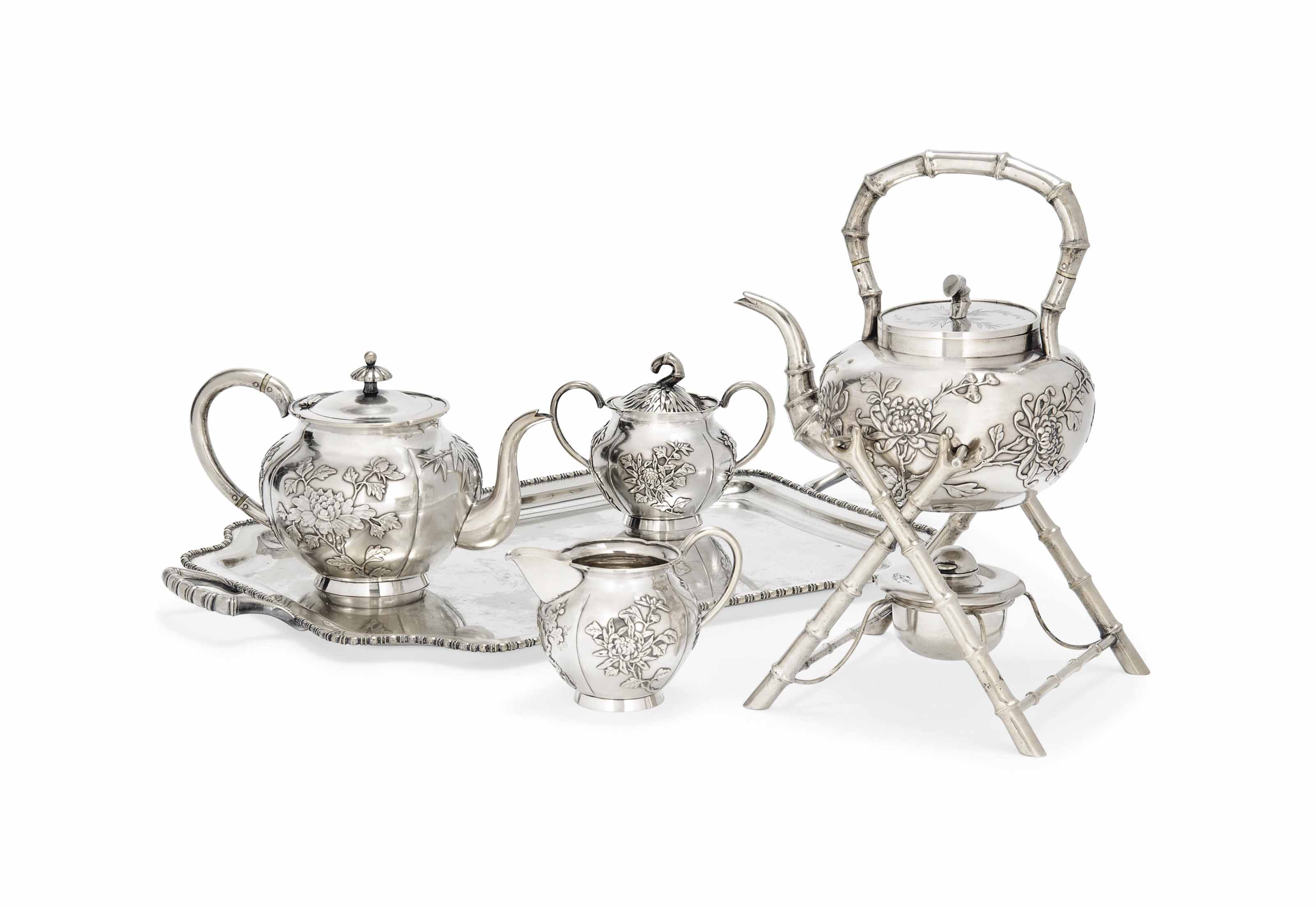 A CHINESE SILVER COMPOSITE TEA-SET