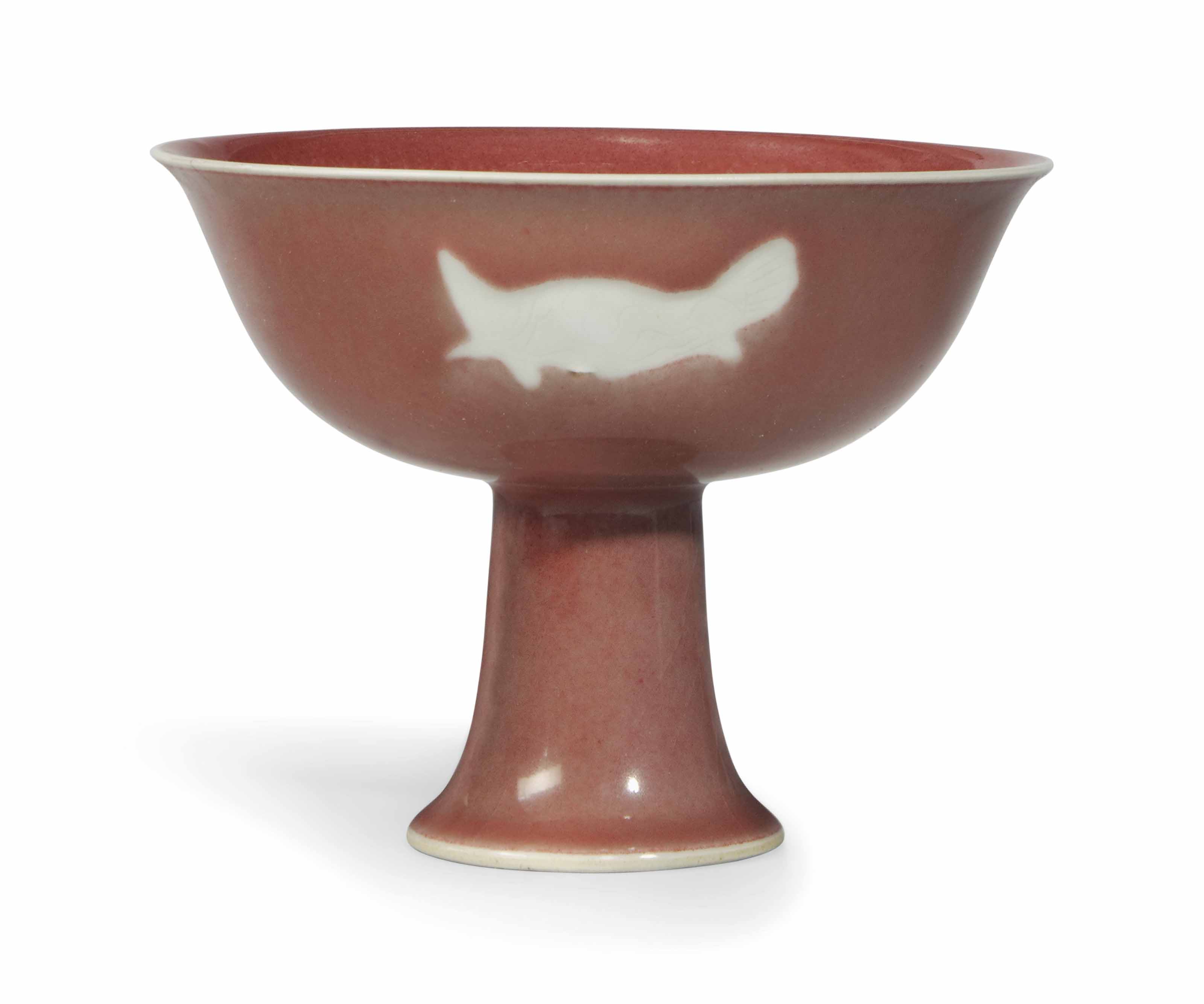A CHINESE COPPER RED-GLAZED STEM BOWL A CHINESE COPPER RED-GLAZED STEM BOWL