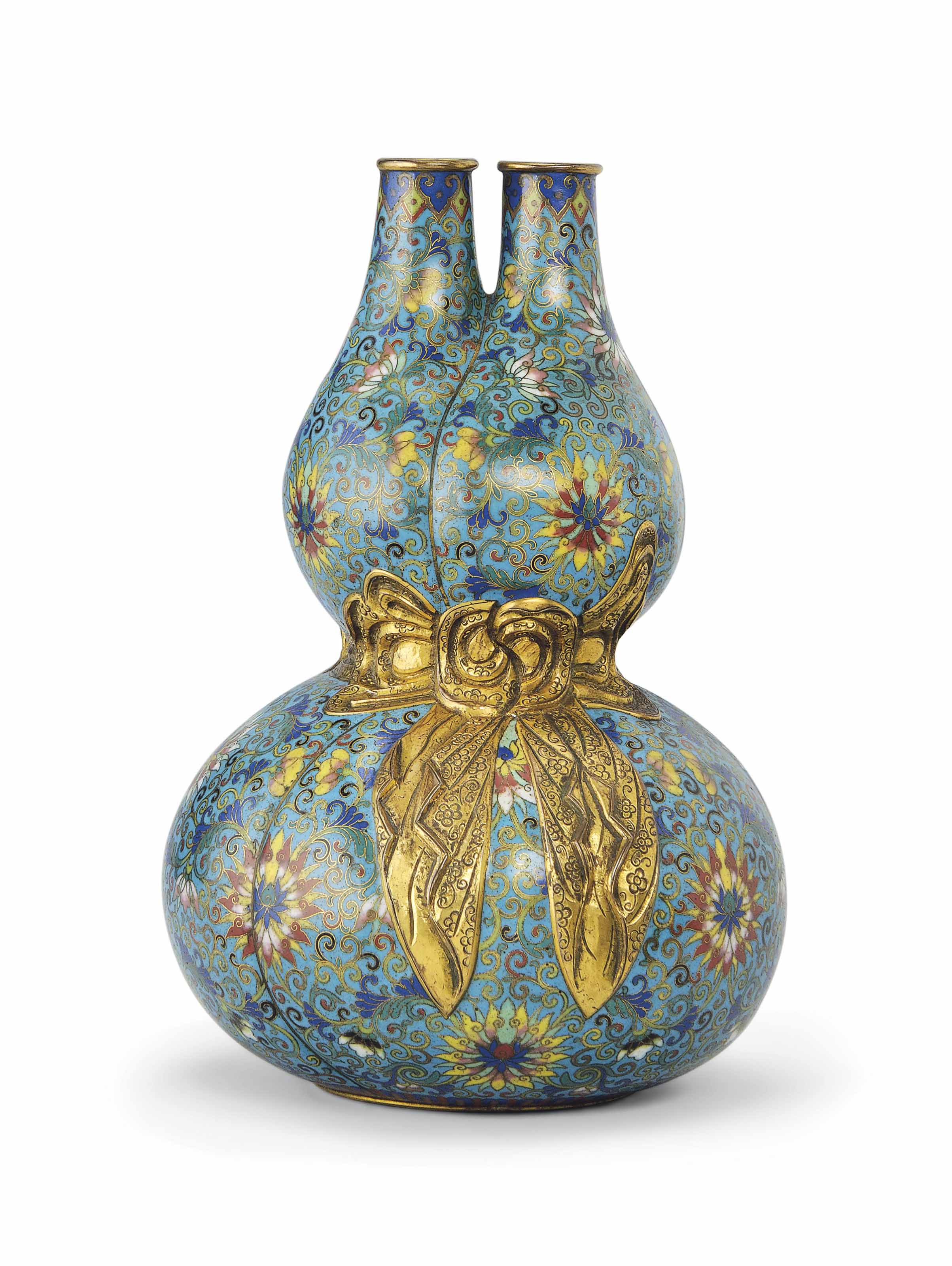 A CLOISONNÉ ENAMEL 'DOUBLE GOURD' DOUBLE VASE