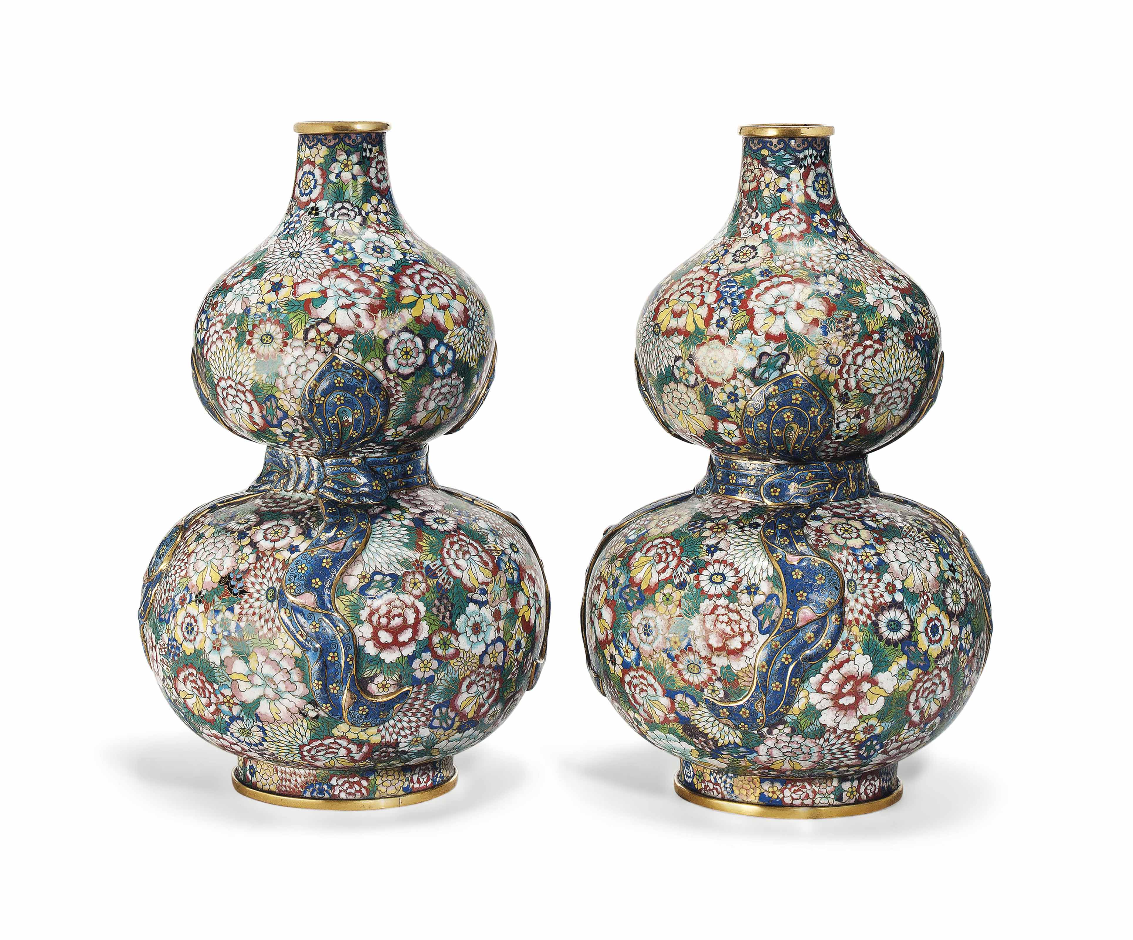 A PAIR OF CLOISONNÉ ENAMEL 'MILLEFLEURS' DOUBLEGOURD VASES , 19TH20TH CENTURY Christie's