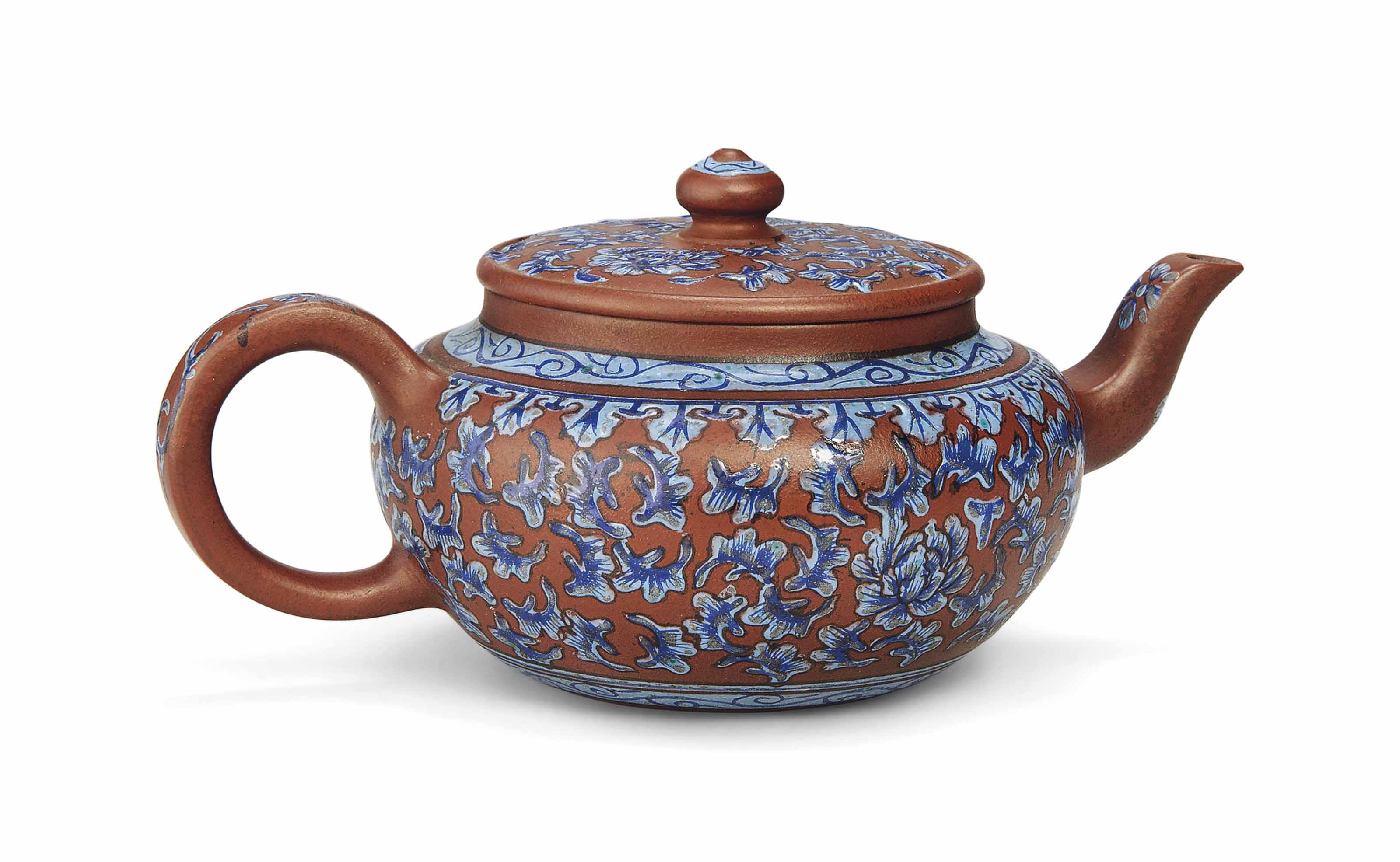 A BLUEENAMELLED YIXING TEAPOT , 18TH19TH CENTURY, IMPRESSED DAHENG