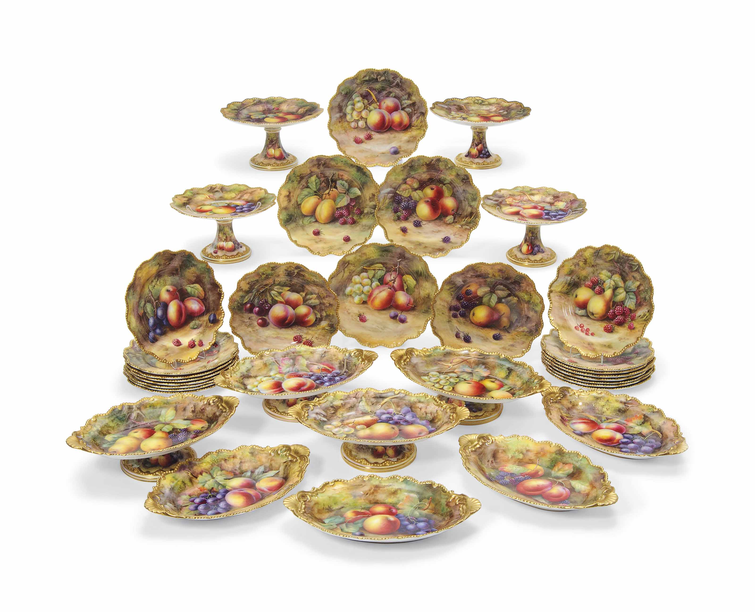 royal worcester painted fruit miniature tea set