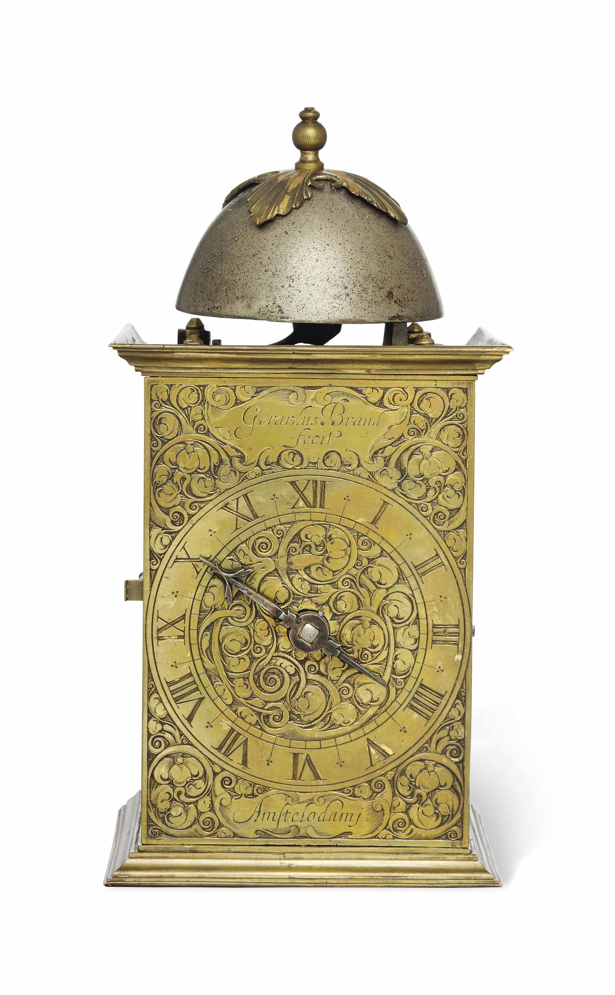 A RARE DUTCH BRASS STRIKING LANTERN CLOCK , GERARDUS BRAND, AMSTERDAM