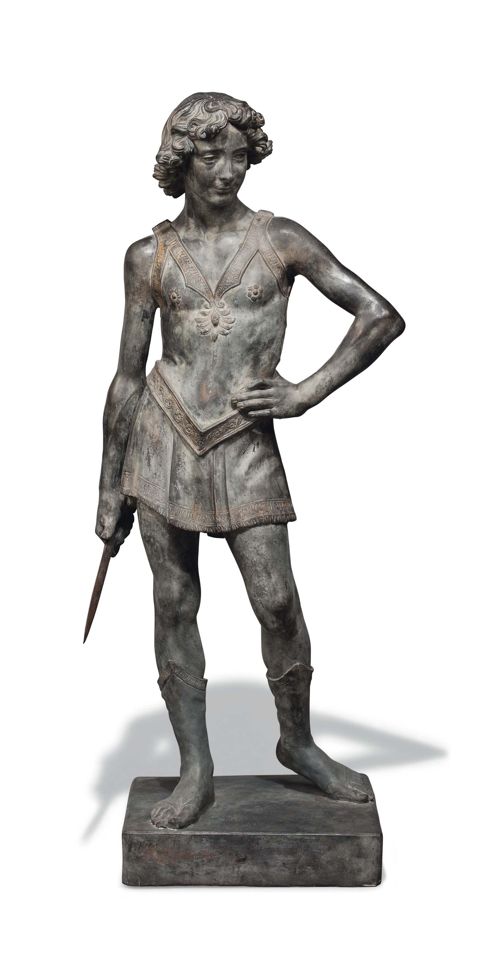 AN ITALIAN BRONZED TERRACOTTA STATUE OF DAVID