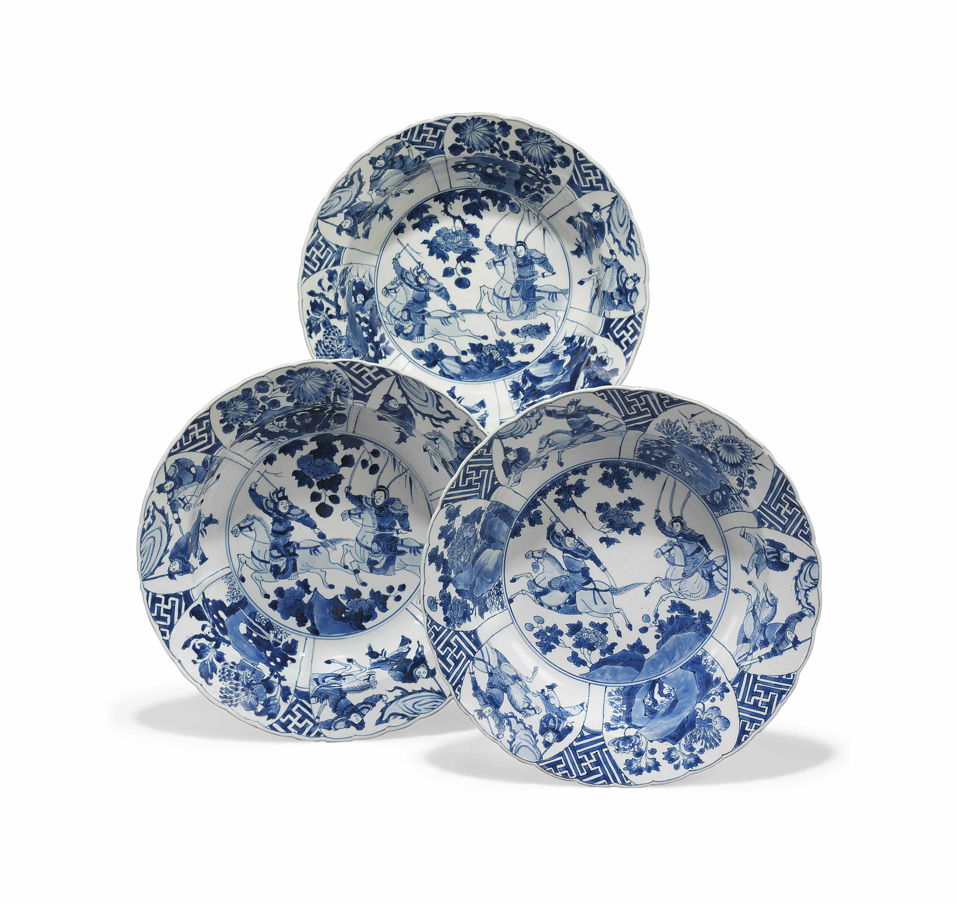 THREE CHINESE BLUE AND WHITE DISHES