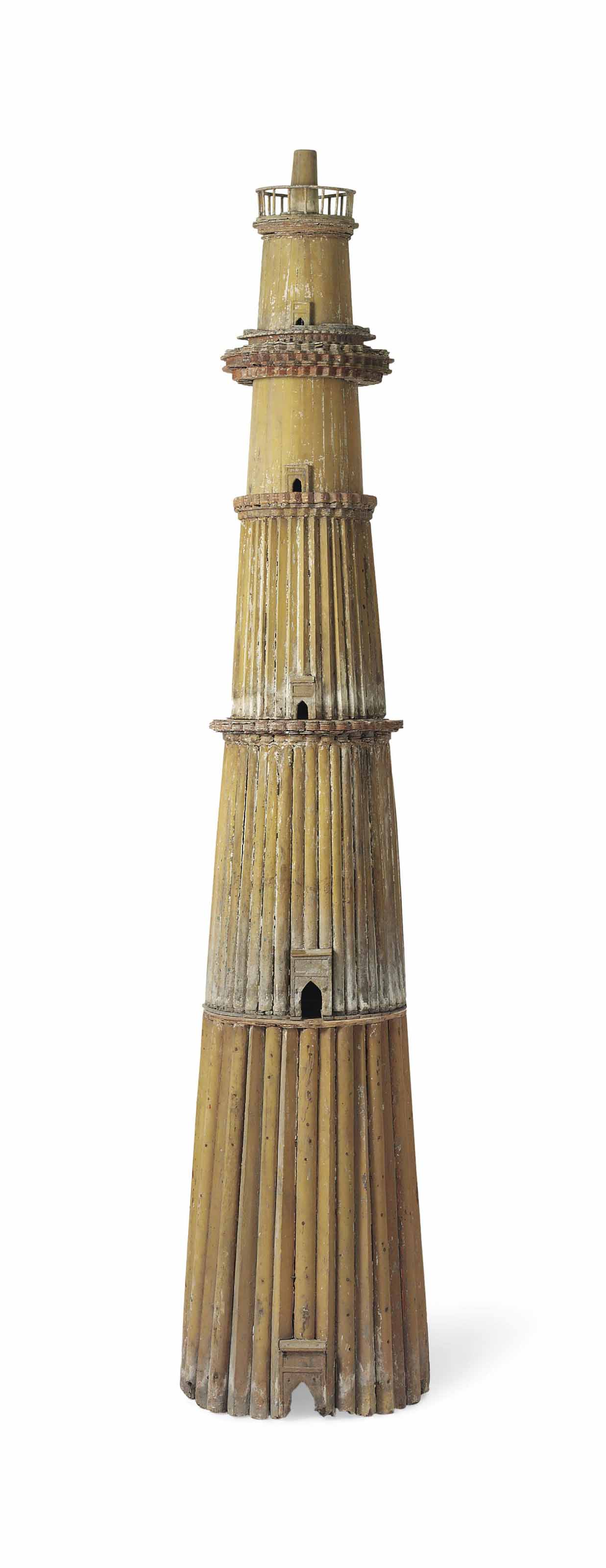 An Indian Ochre Painted Model Of The Qutub Minar Early 20th