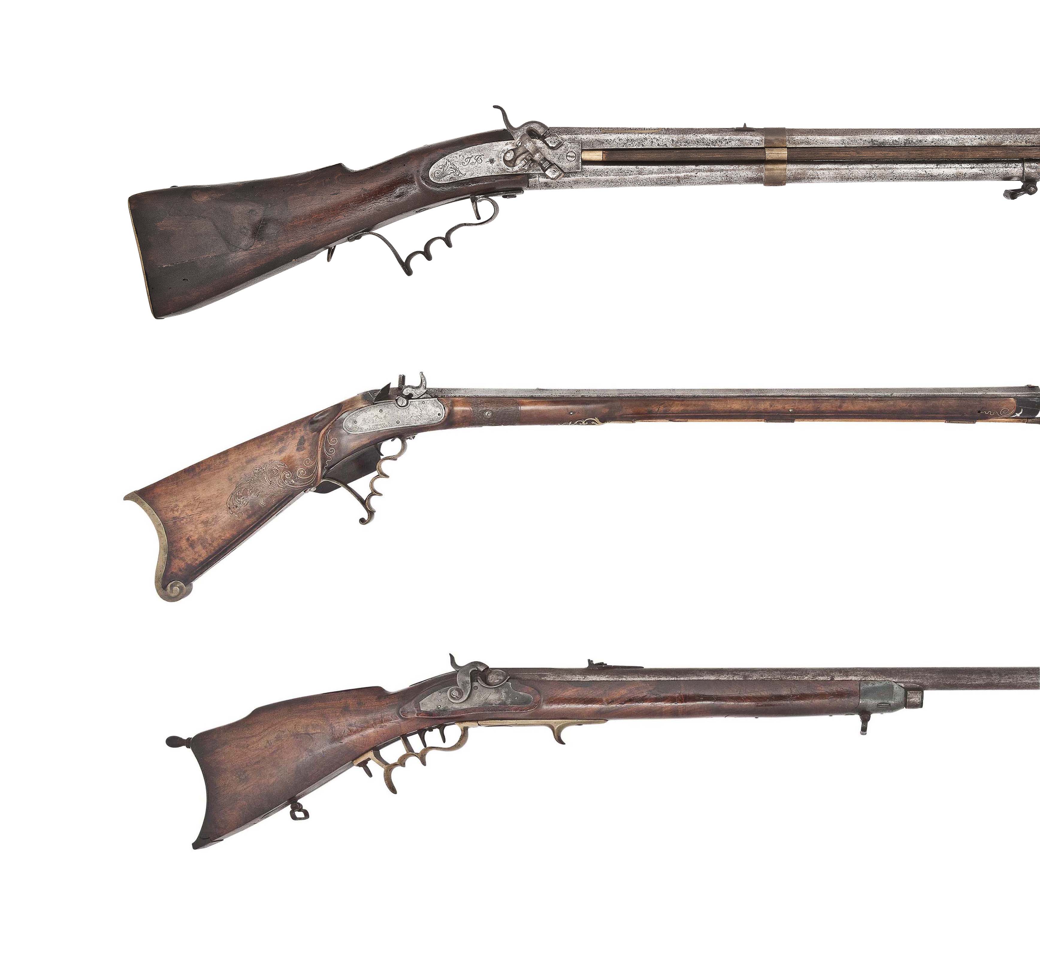 AN UNUSUAL OVERANDUNDER PERCUSSION SPORTING COMBINATION GUN , INITIALLED J.B., EARLY 19TH