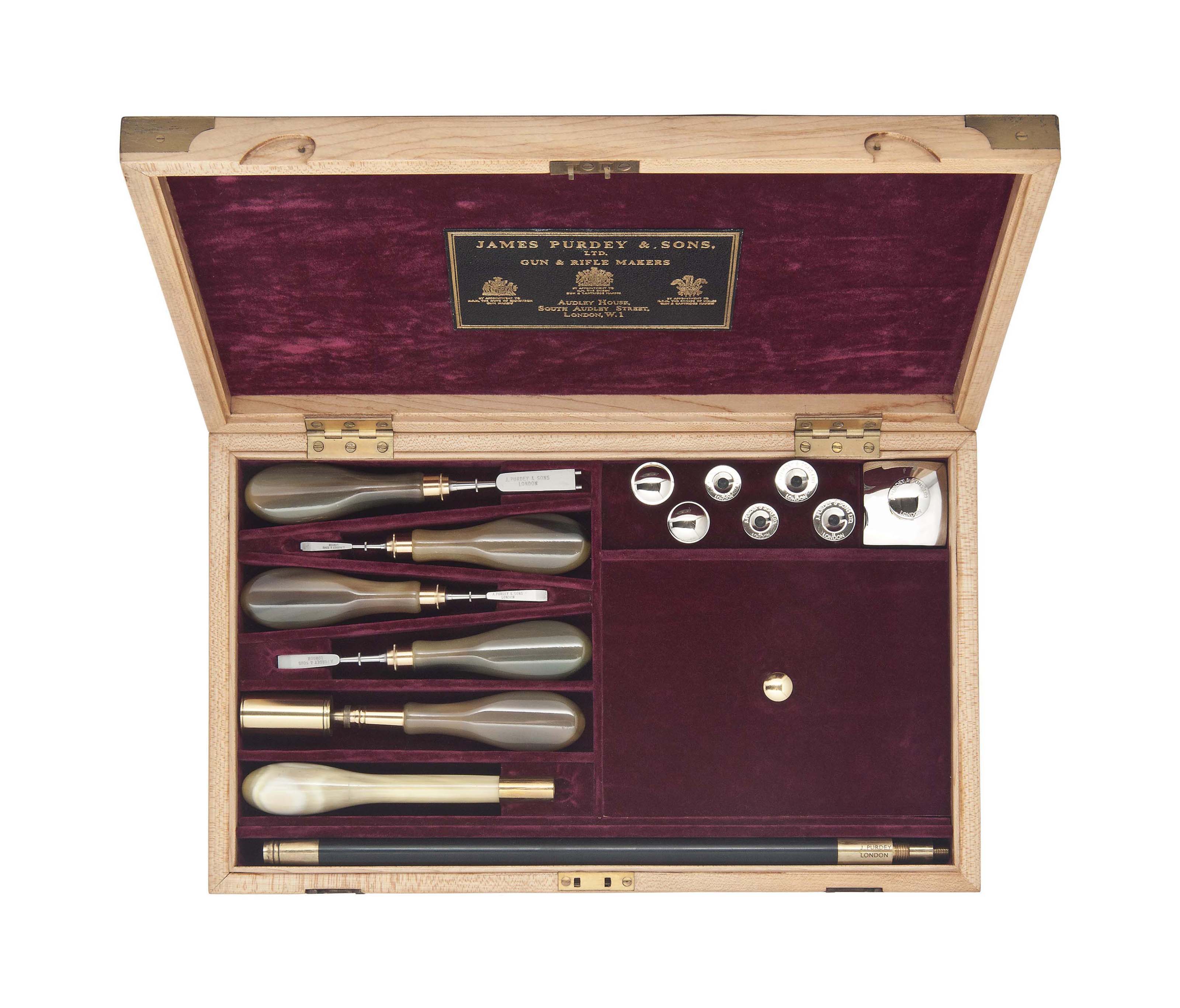 A FINE CASED SHOTGUN CLEANING KIT , JAMES PURDEY & SONS, LONDON