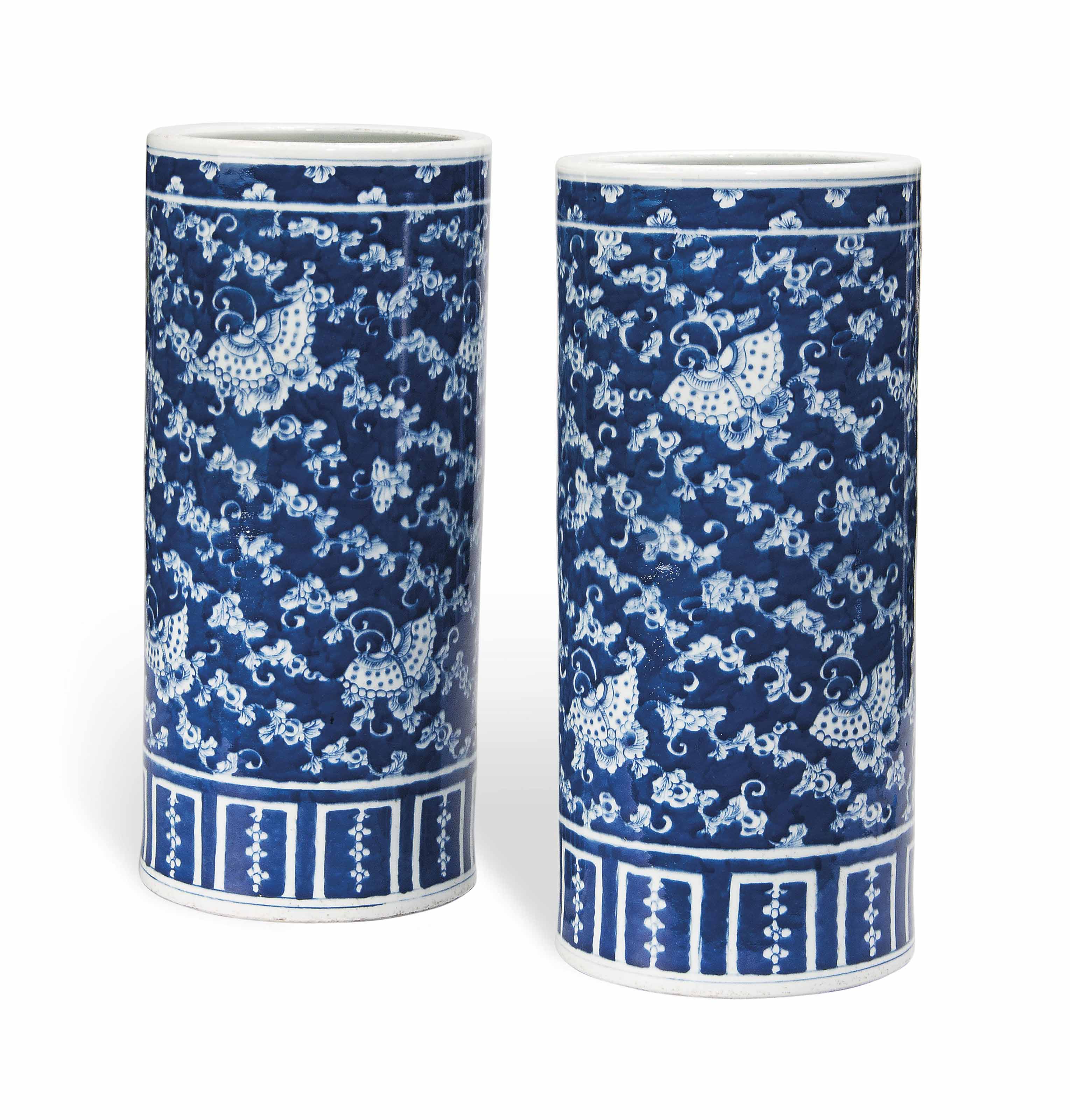 A Pair Of Chinese Blue And White Umbrella Stands 19th Century