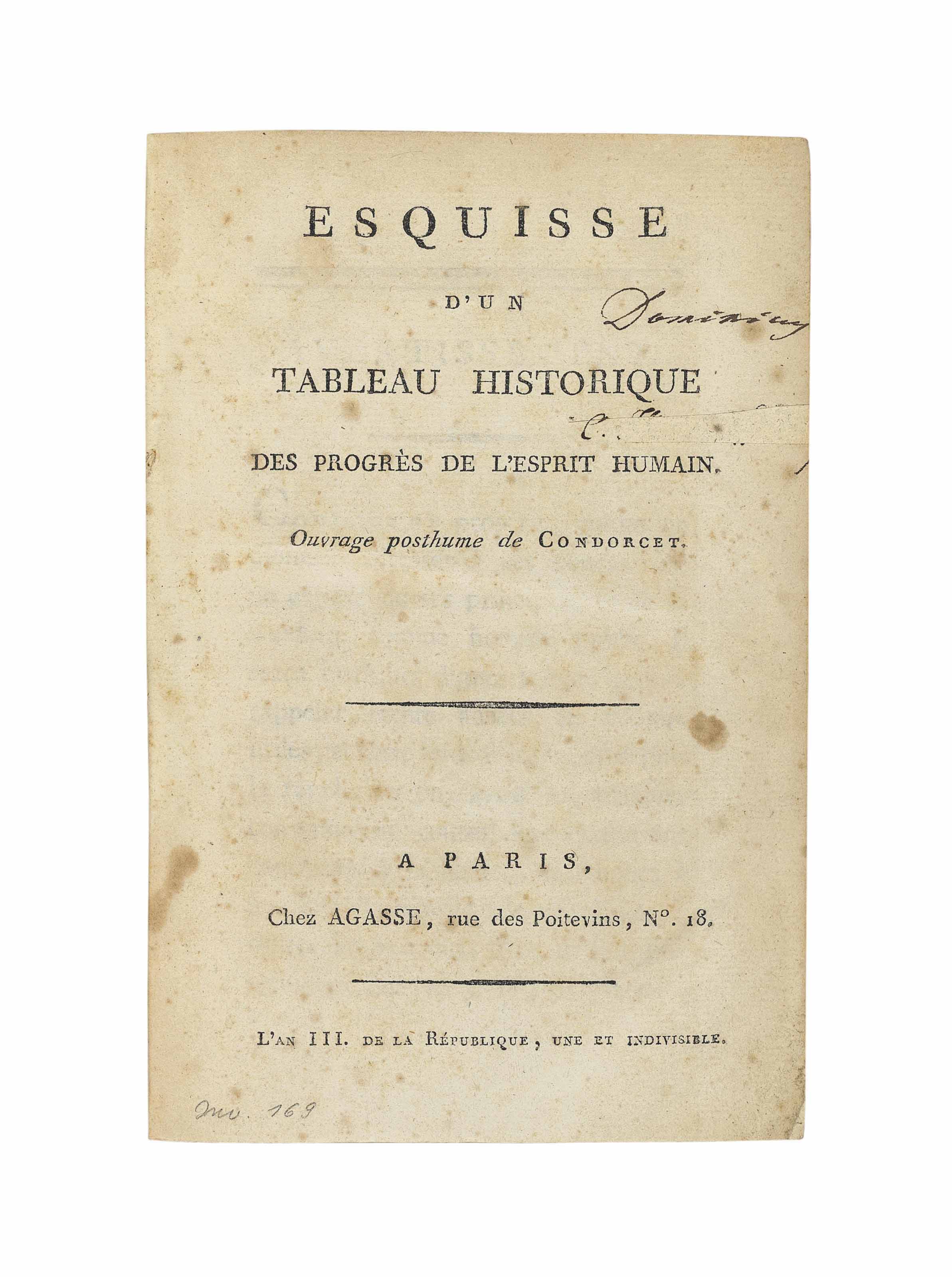 Esquisse d'un tableau historique des progrès de l'esprit humain par Nicolas  De Condorcet | Leslibraires.ca