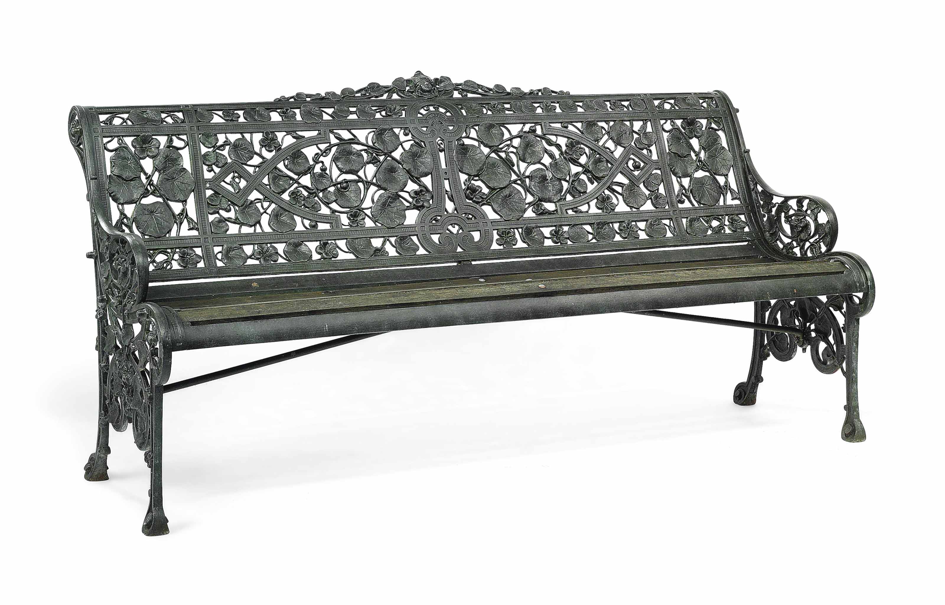 A Victorian Cast Iron Nasturtium Pattern Garden Seat By