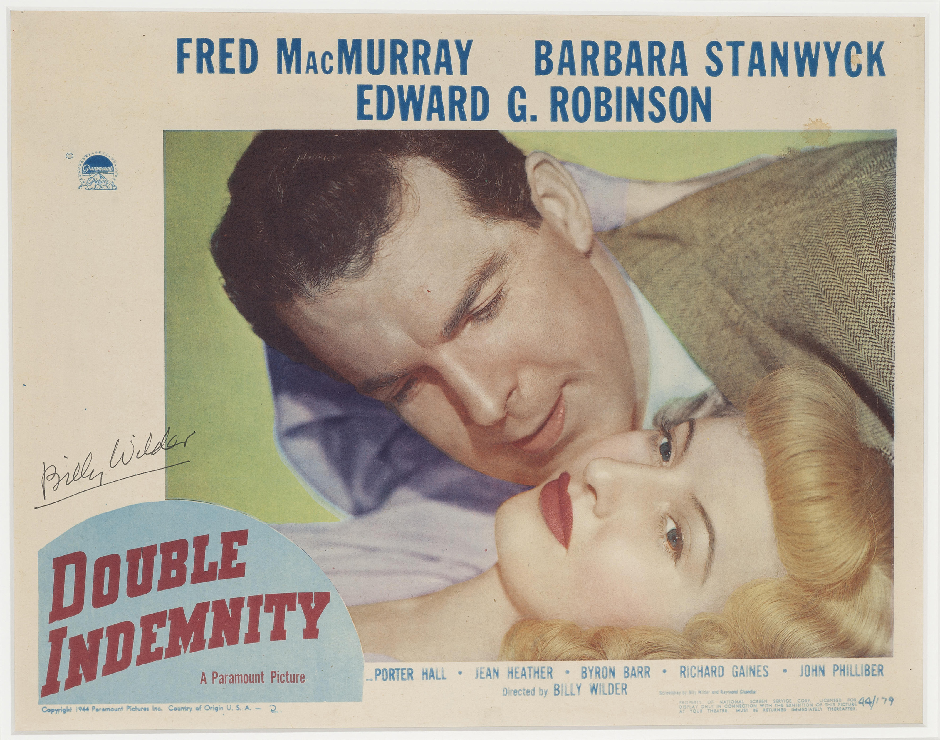 DOUBLE INDEMNITY, ANONYMOUS, Directed by: Billy Wilder, Starring: Fred  MacMurray, Barbara Stanwyck, Edward G. Robinson | Christie's, image size:3200x2517