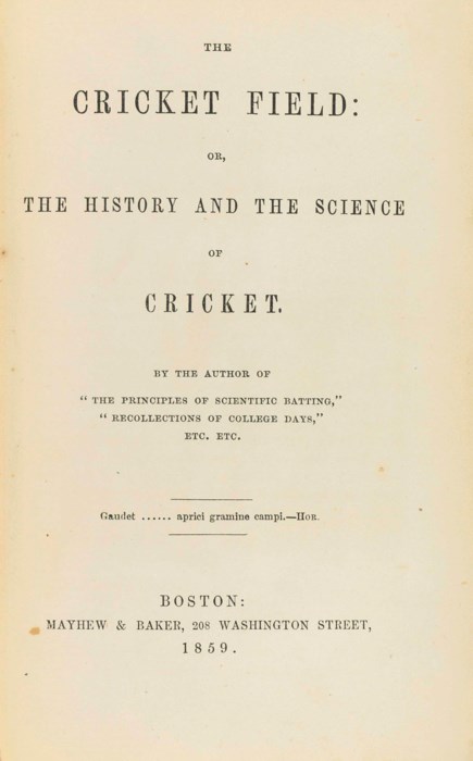 PYCROFT, James. The Cricket Field: or, The History and Science of ...