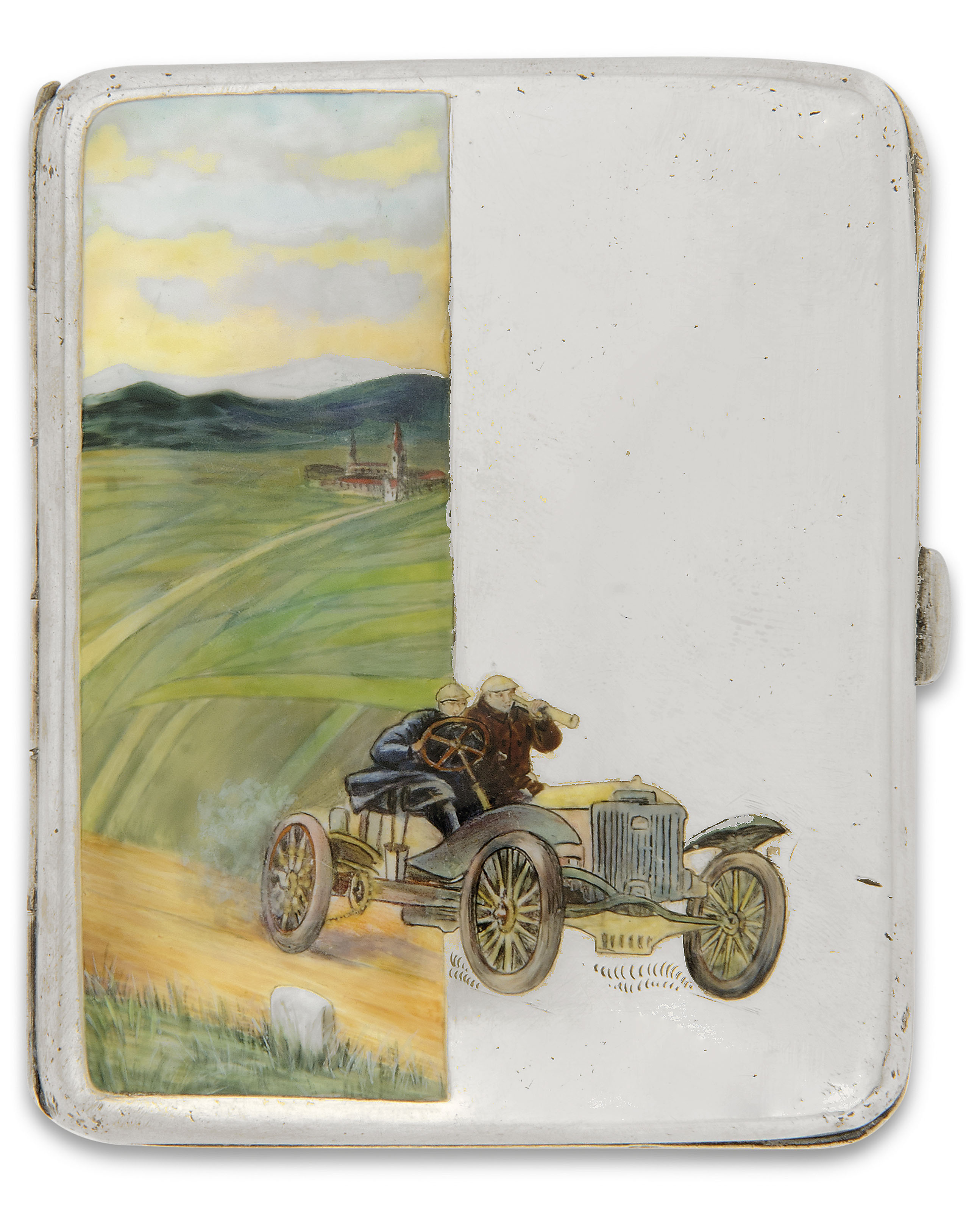 EARLY MOTORING INTEREST:- A GERMAN SILVER AND ENAMEL