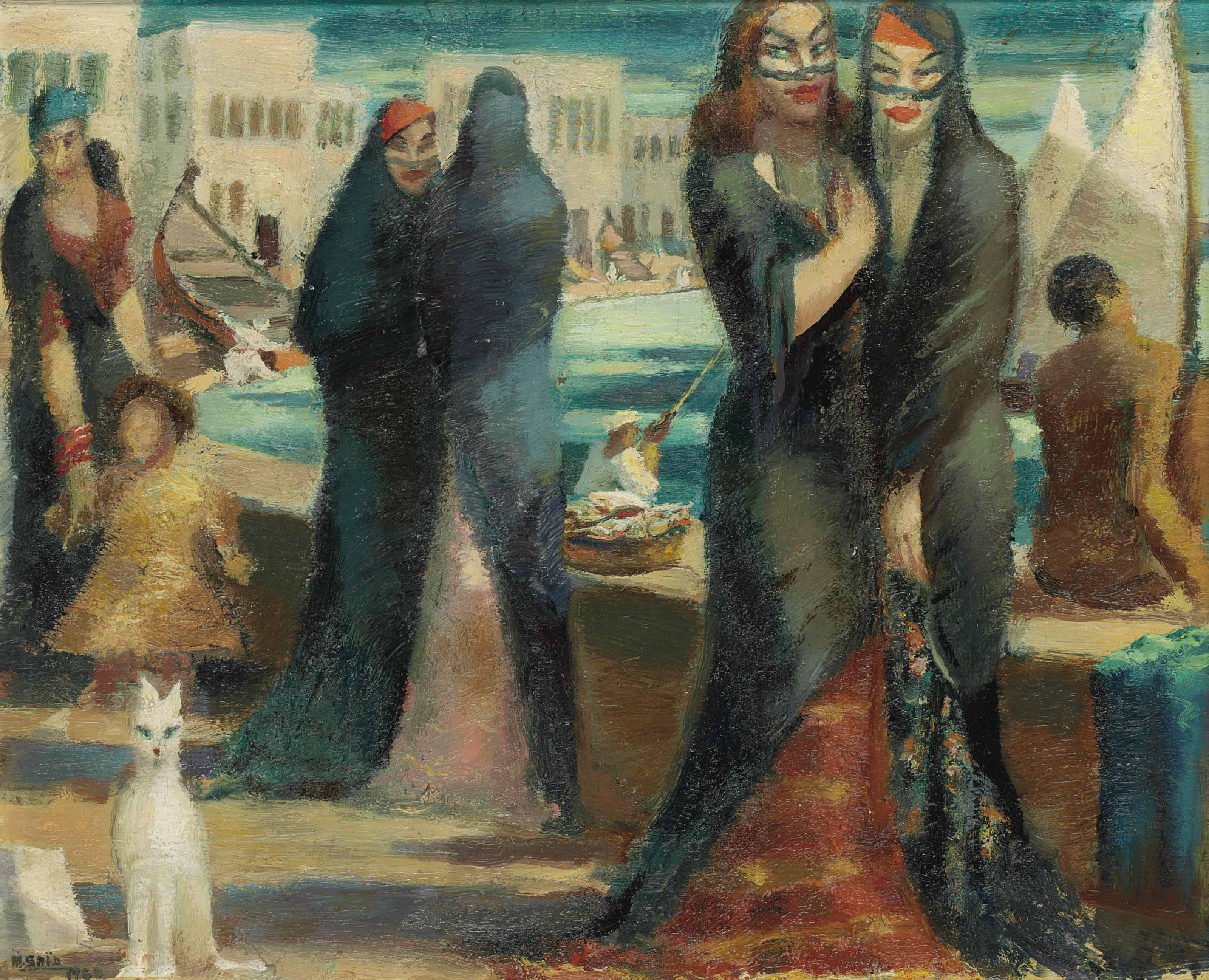 Mahmoud Said 1897 1964 Le Chat Blanc Esquisse 1940s