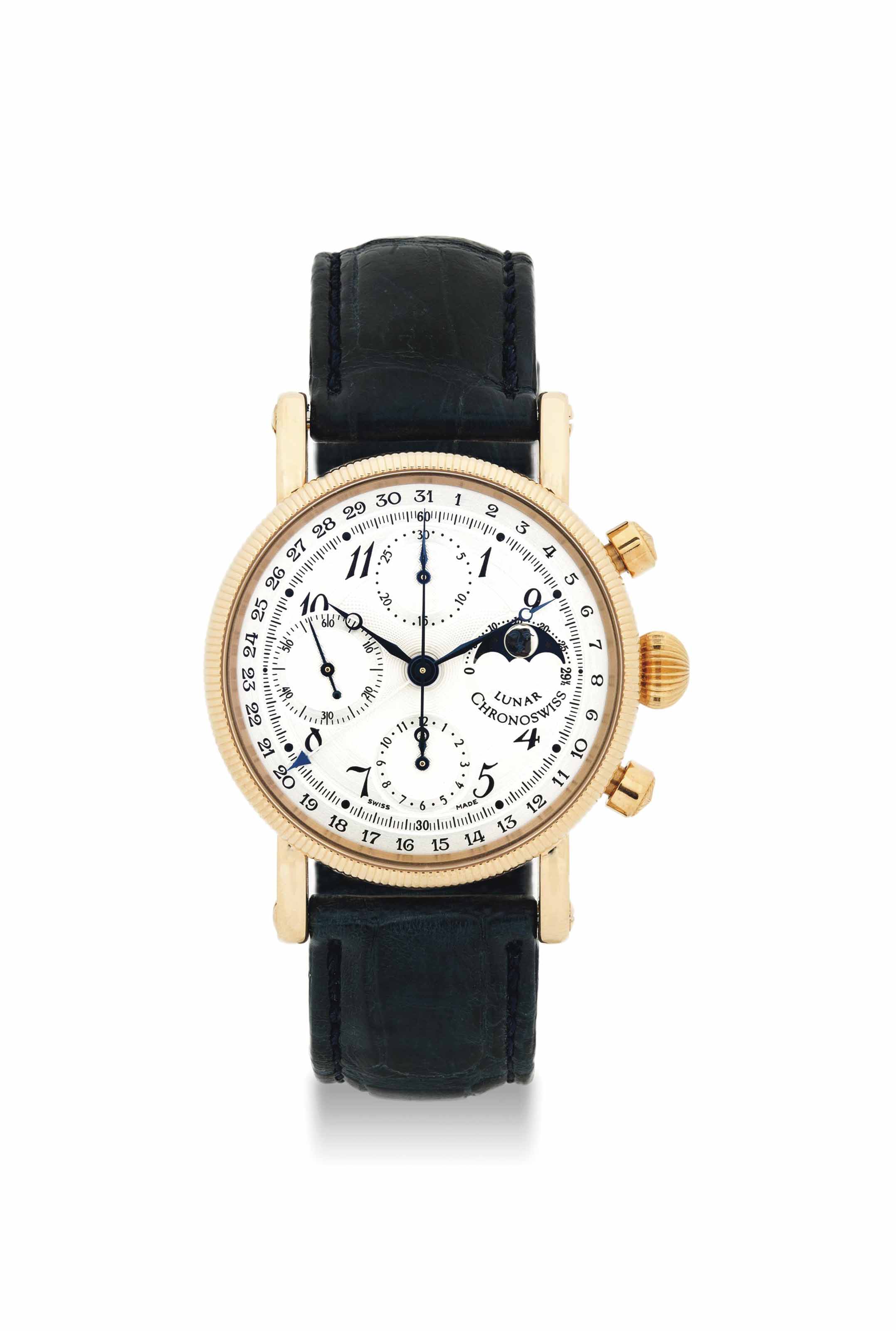 CHRONOSWISS AN 18K PINK GOLD AUTOMATIC TRIPLE CALENDAR CHRONOGRAPH