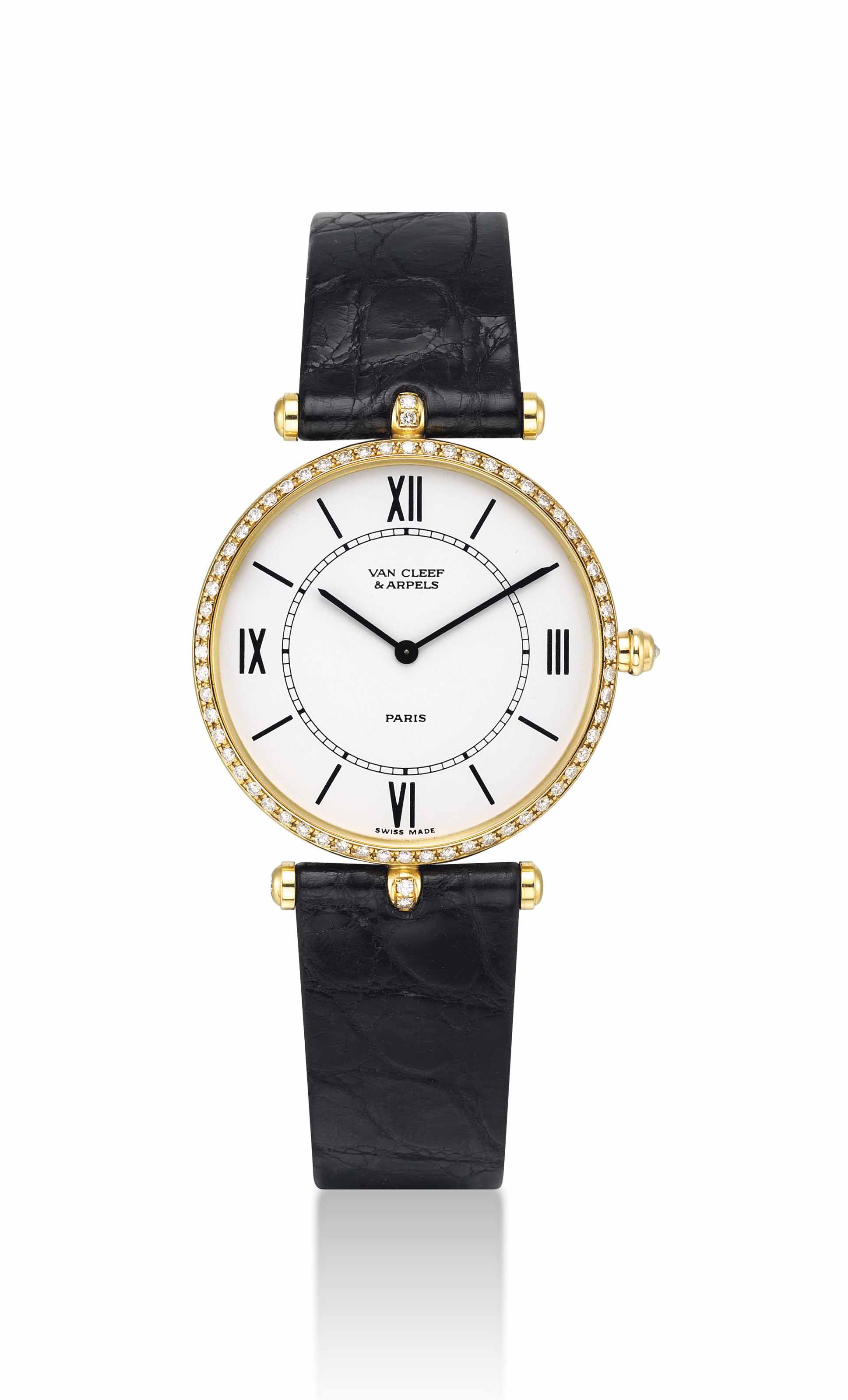 VAN CLEEF & ARPELS. A LADY'S 18K GOLD AND DIAMONDSET WRISTWATCH