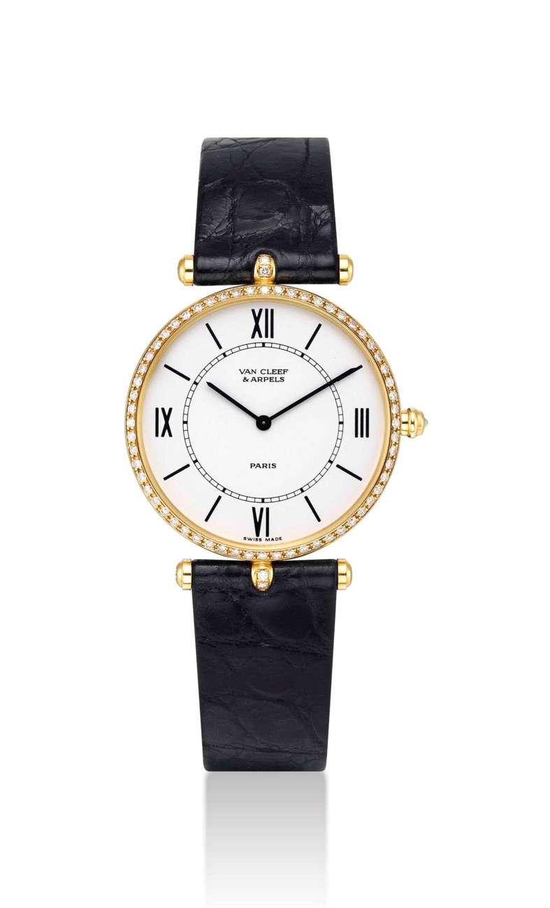 VAN CLEEF & ARPELS. A LADY'S 18K GOLD AND DIAMONDSET WRISTWATCH