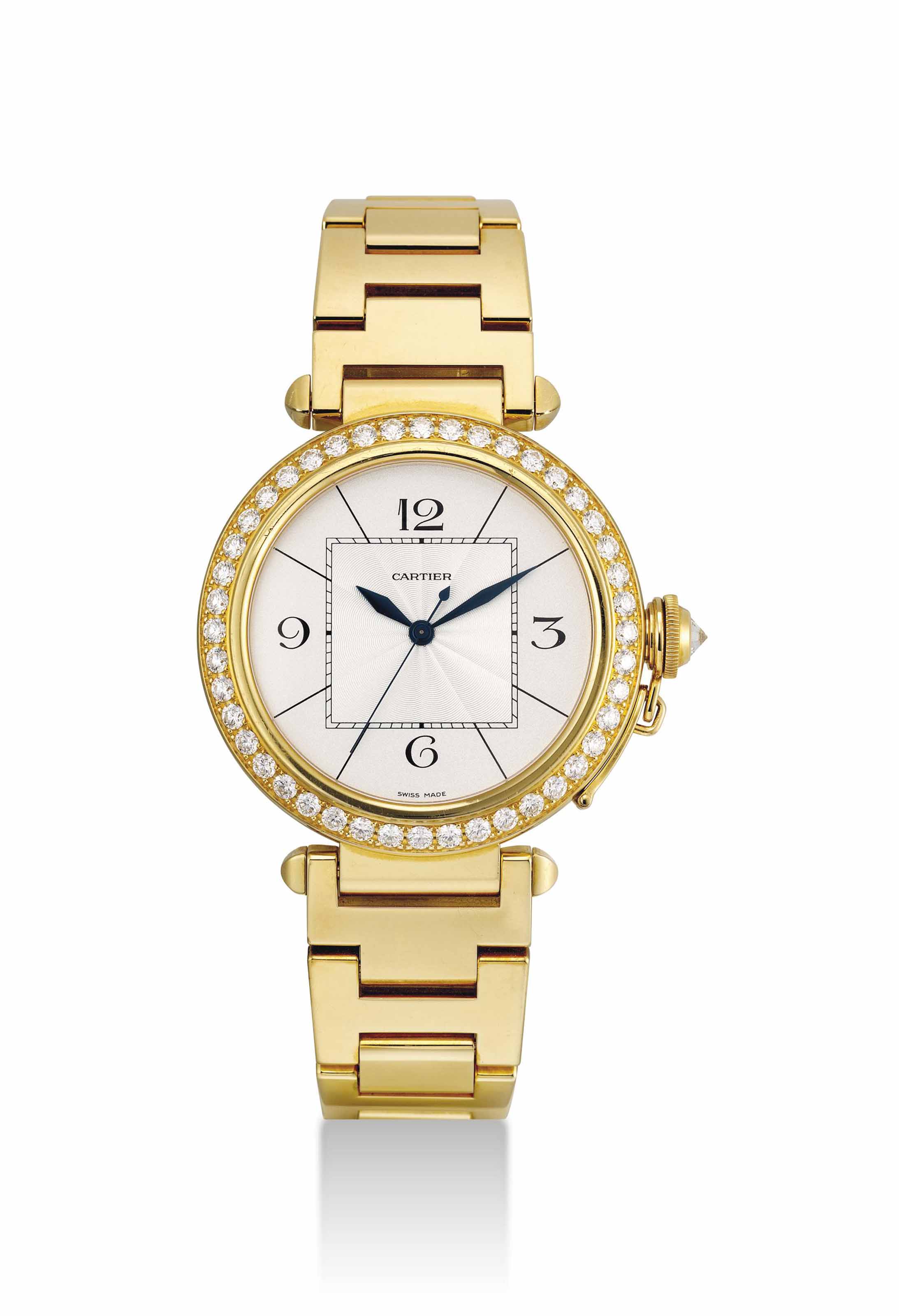 CARTIER. A LARGE AND FINE 18K GOLD AND DIAMOND-SET AUTOMATIC WRISTWATCH