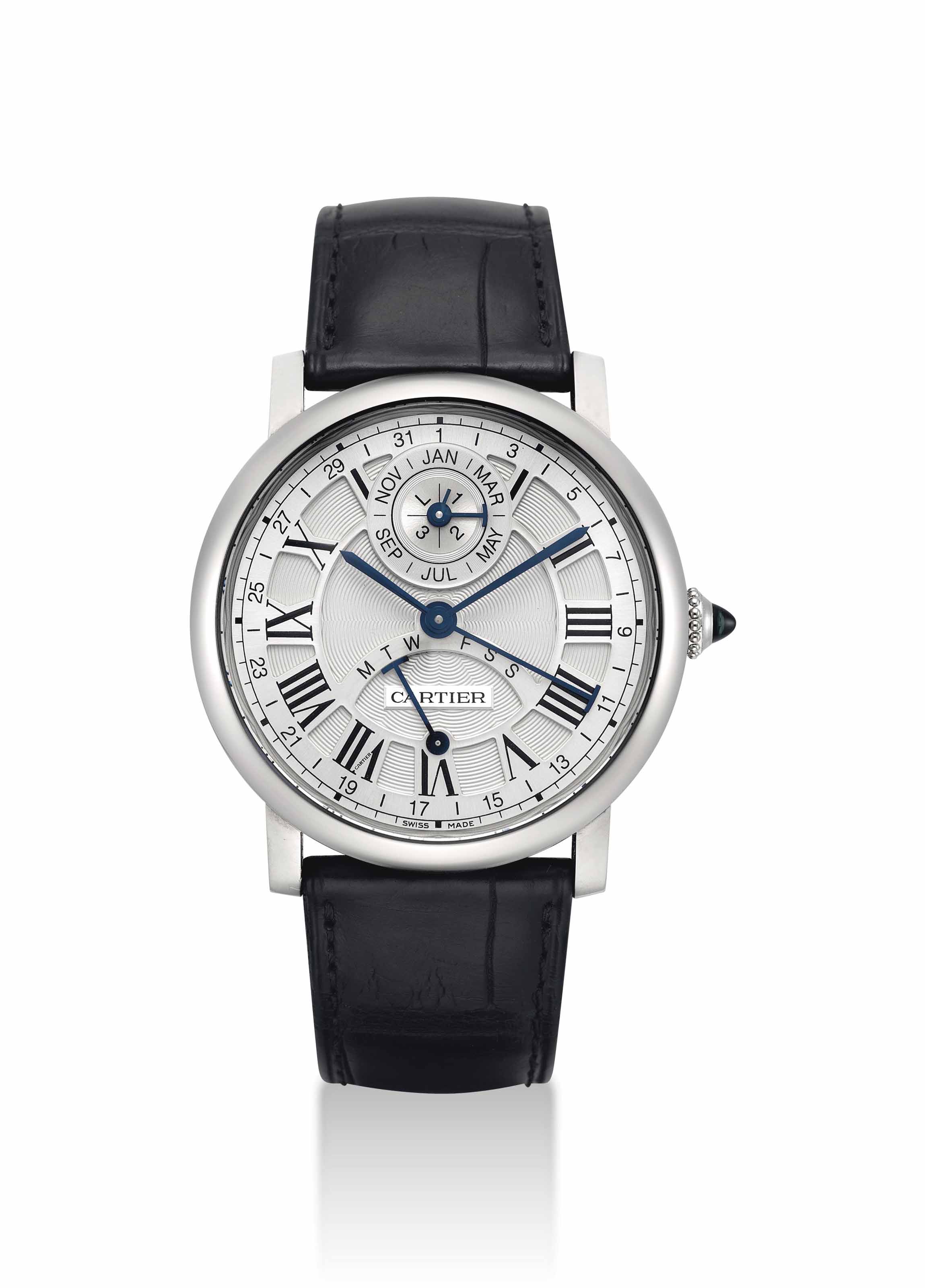 CARTIER. A VERY FINE AND RARE 18K WHITE GOLD AUTOMATIC PERPETUAL