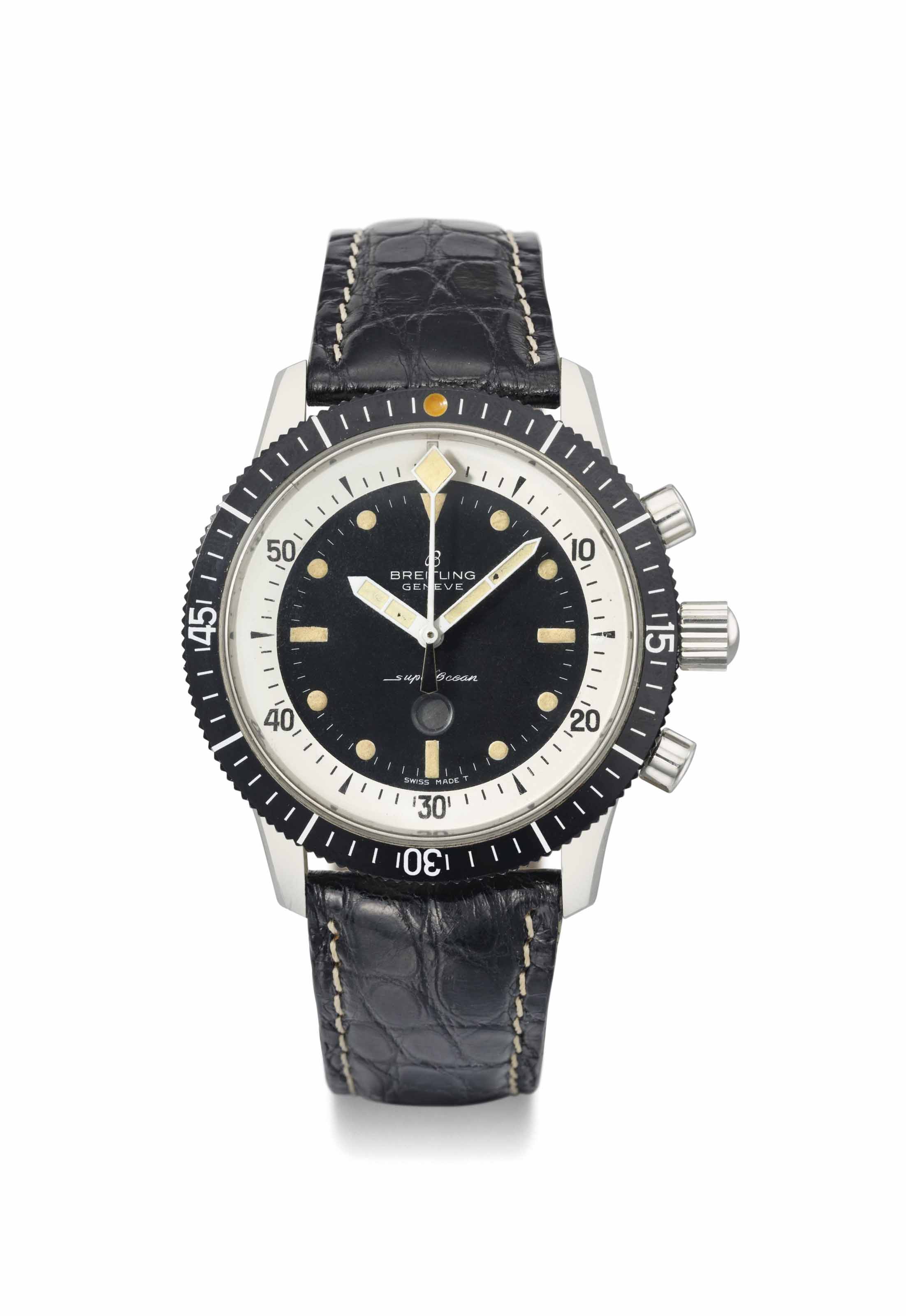 Breitling. A rare and unusual stainless steel diver's chronograph