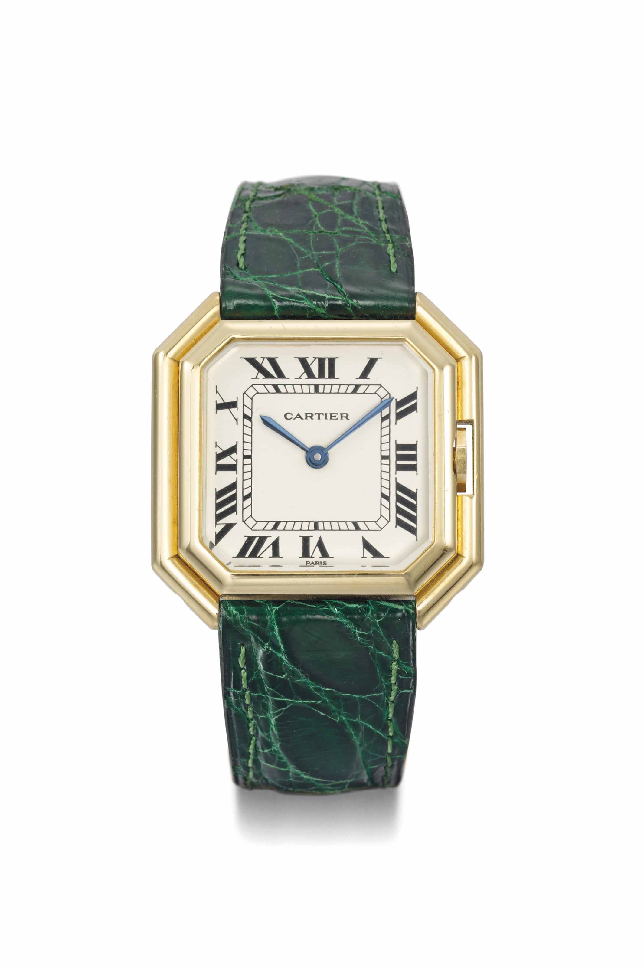 Cartier. A lady's 18K gold squareshaped wristwatch , SIGNED CARTIER, CEINTURE MODEL, CASE NO