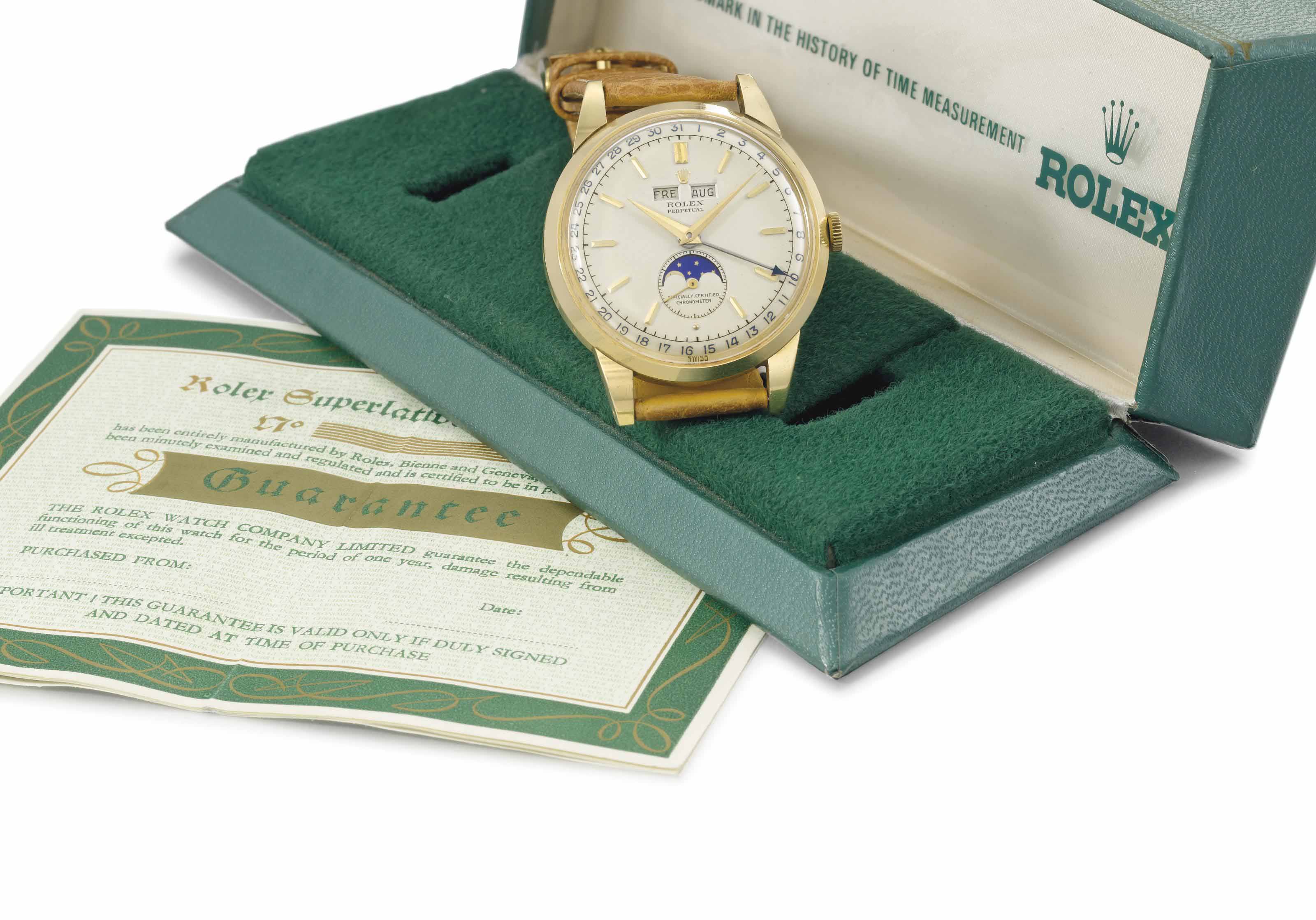 Rolex An Extremely Fine Rare And Attractive 18k Gold Automatic Triple Calendar Wristwatch With Moon Phase These innovations include their famous oyster case — the world's first water resistant and dustproof watch. rolex an extremely fine rare and
