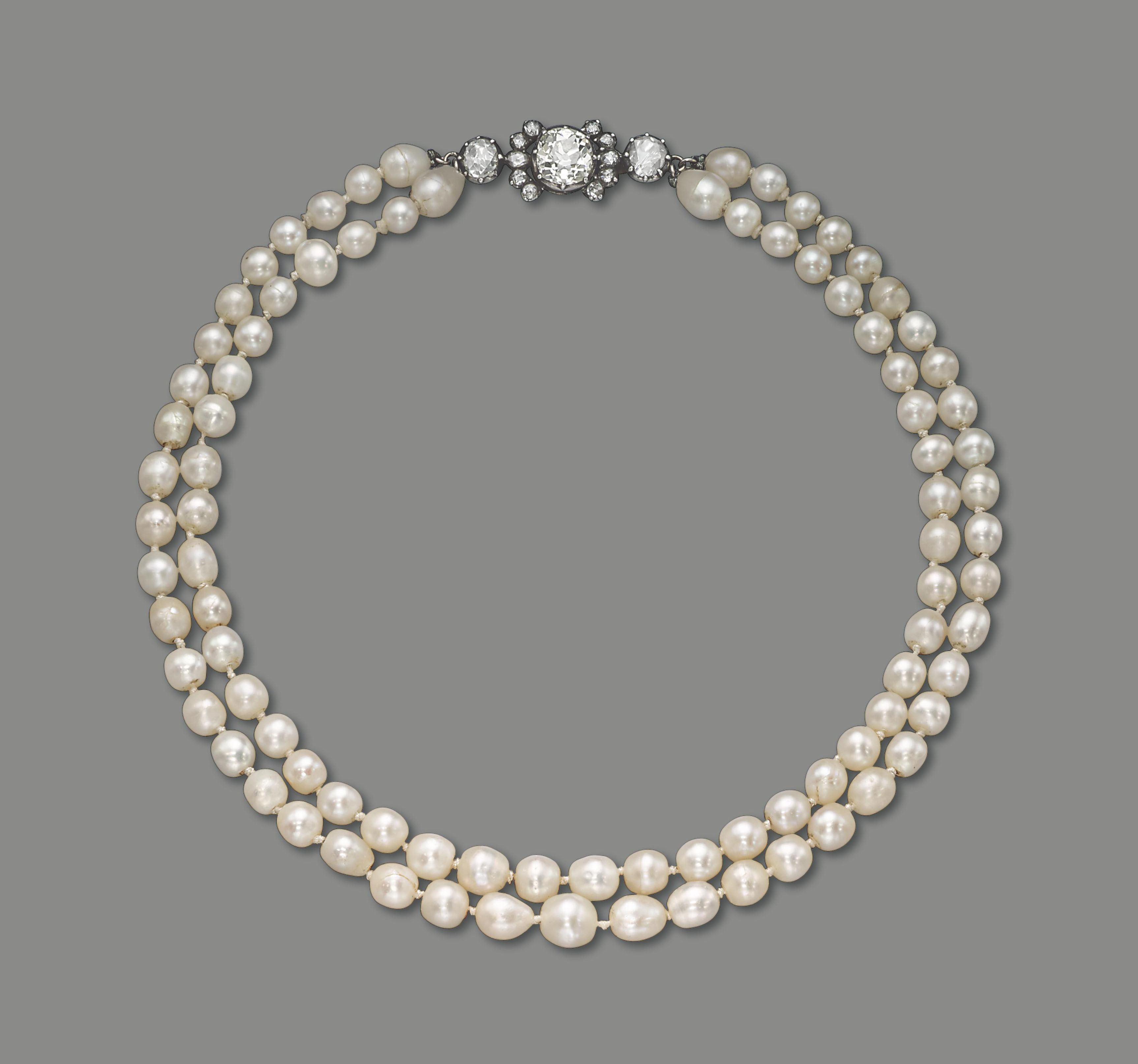 AN ANTIQUE NATURAL PEARL, CULTURED PEARL AND DIAMOND NECKLACE Christie's