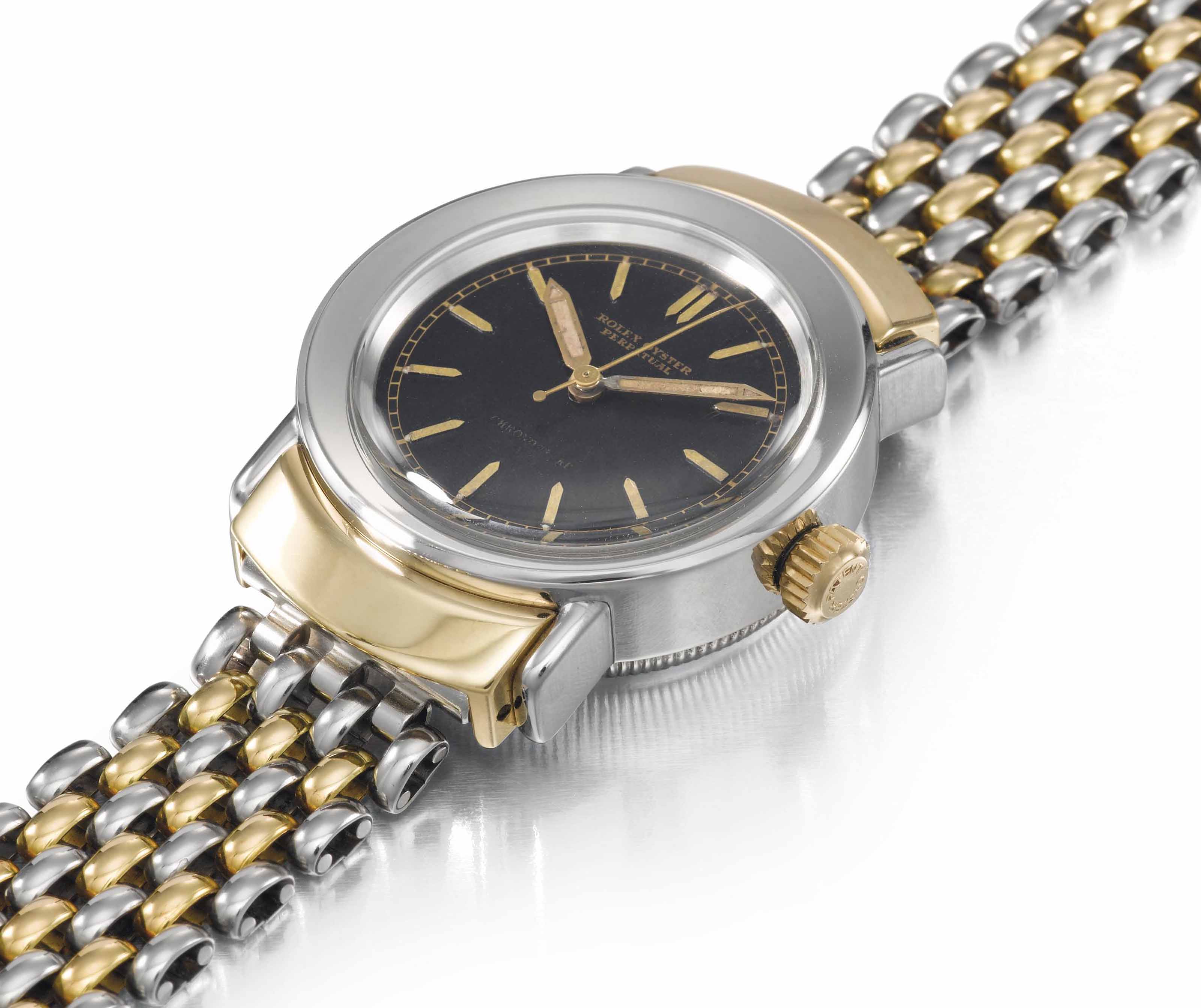 Rolex. A fine and rare stainless steel and gold automatic bubble back
