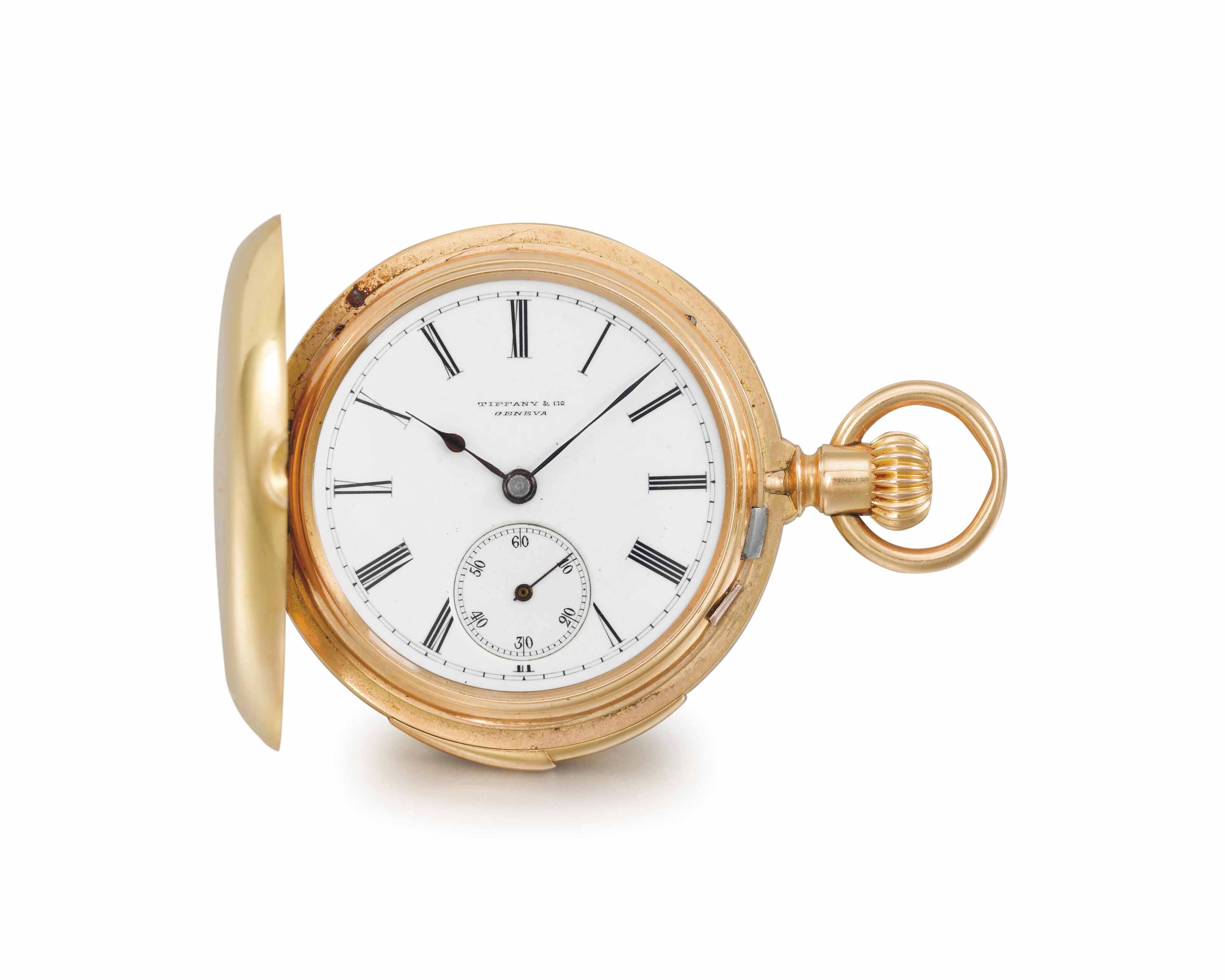 Tiffany A Very Fine Small And Rare 18k Gold Hunter Case Minute