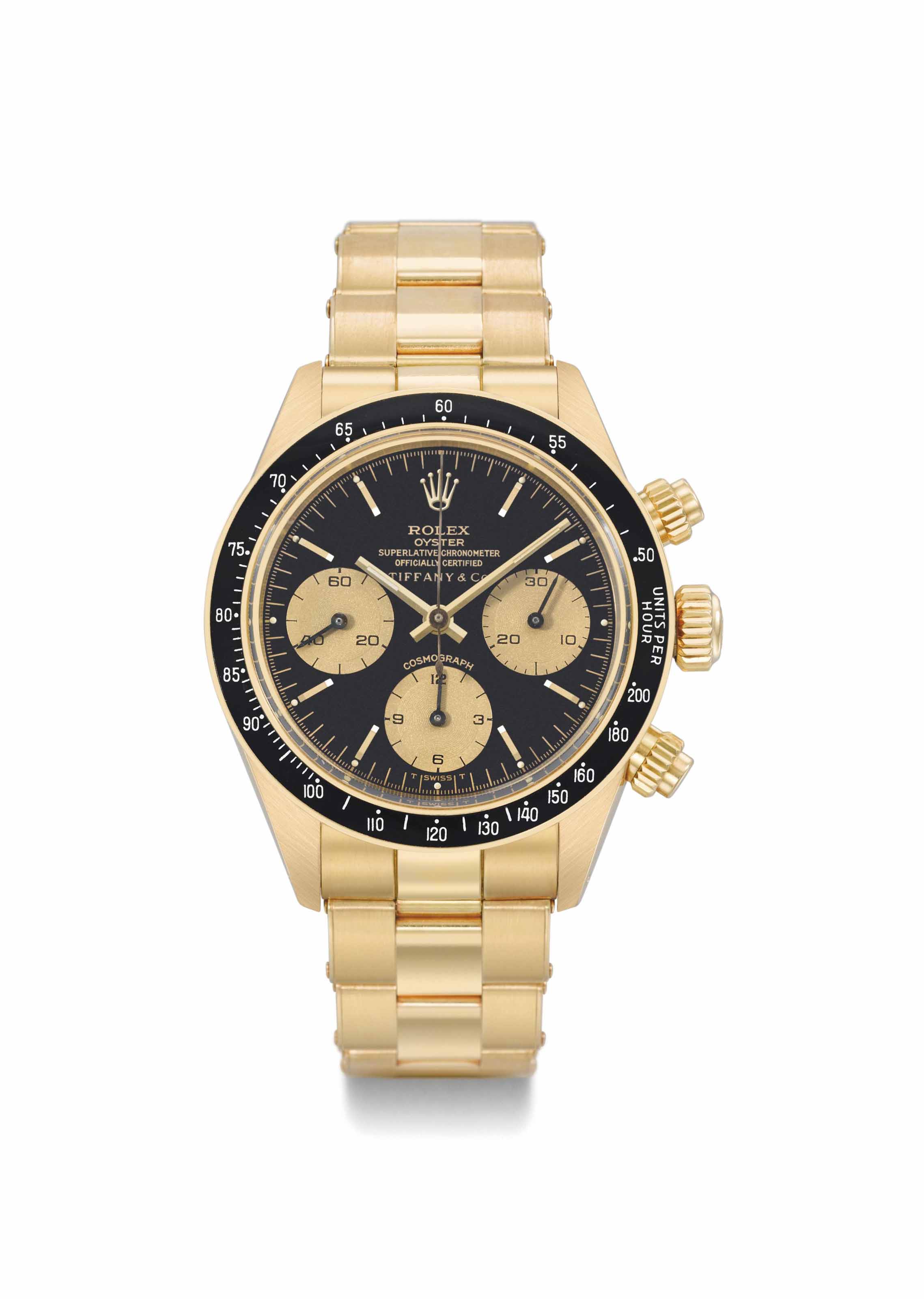 Rolex A Very Fine And Extremely Rare 18k Gold Chronograph Wristwatch With Black Dial And Bracelet