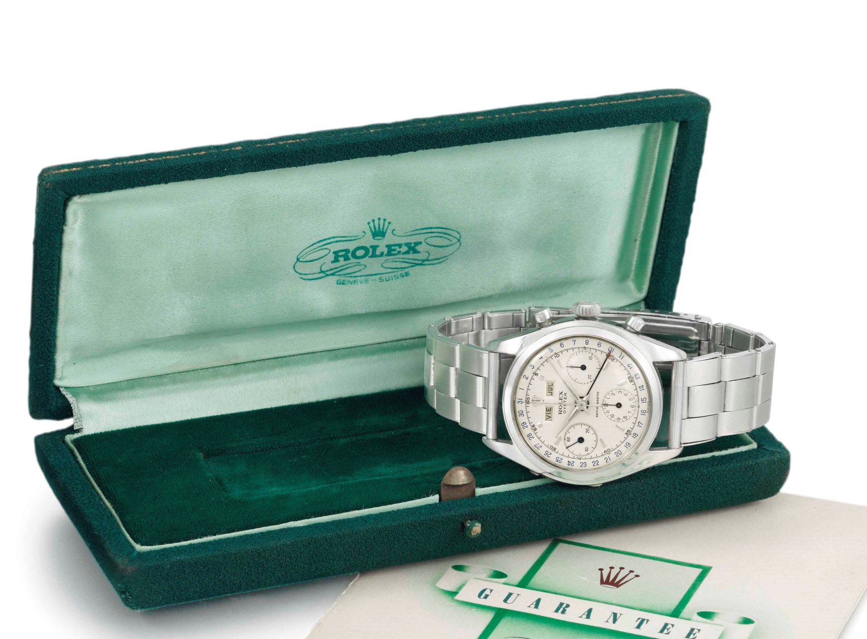 Rolex. A very rare and attractive stainless steel triple calendar