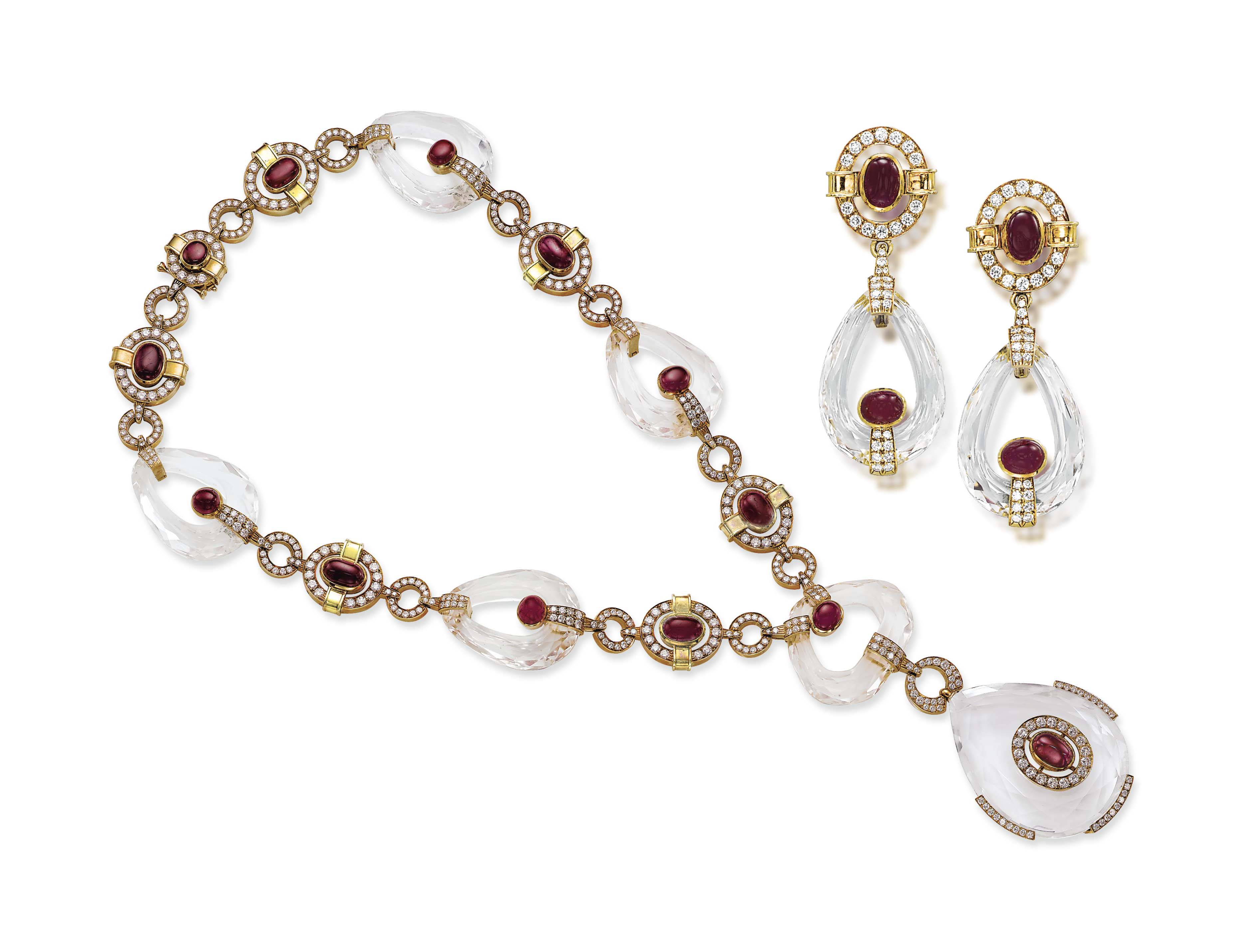 A set of rock crystal, ruby and diamond jewellery, by David Webb. Sold for CHF 75,000 on 11 November 2014 at Christie&rsquo;s in Geneva