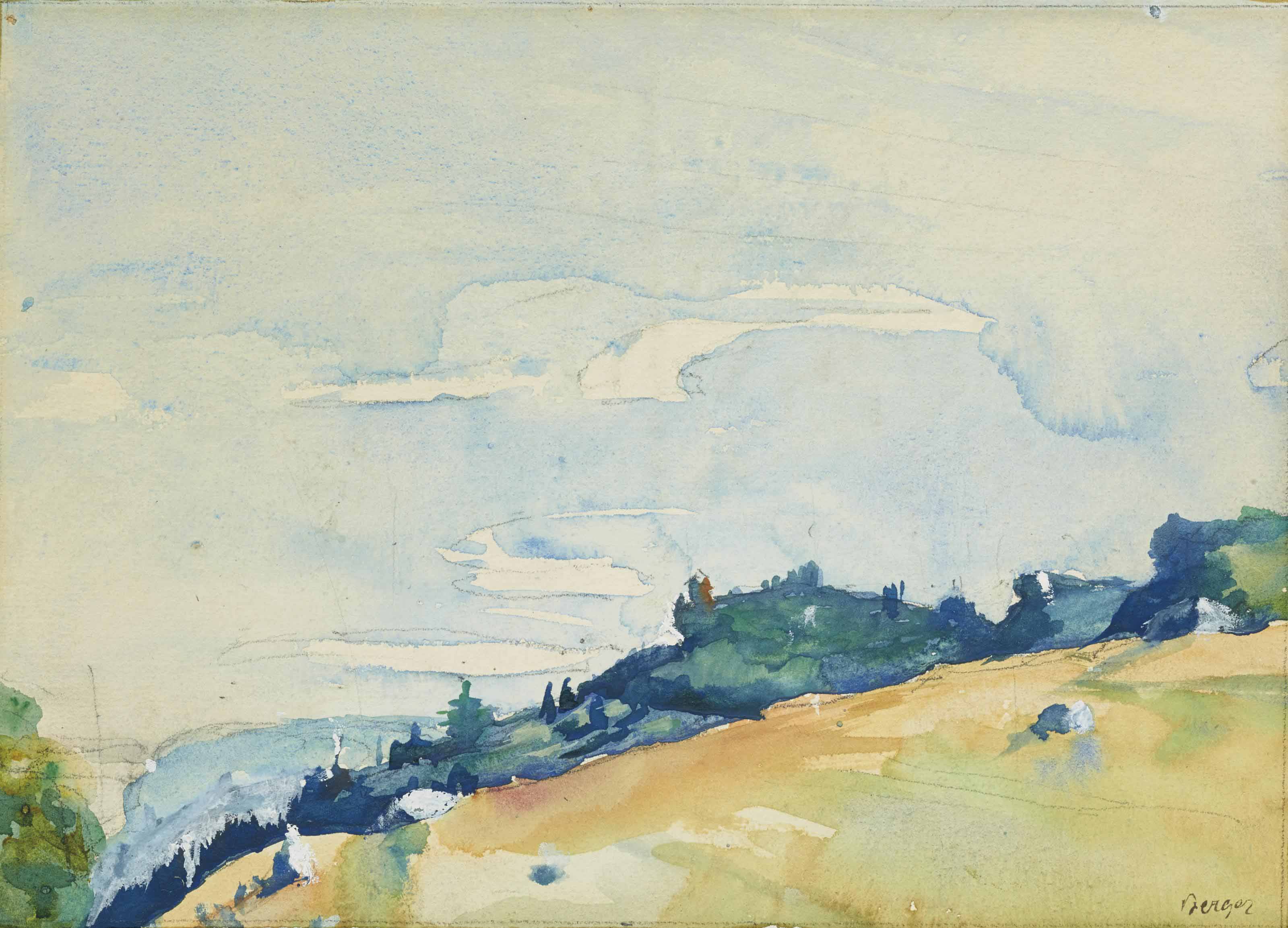 Hügellandschaft/La ferme, 1906/Juralandschaft, Sammelnummer von 3 Aquarellen