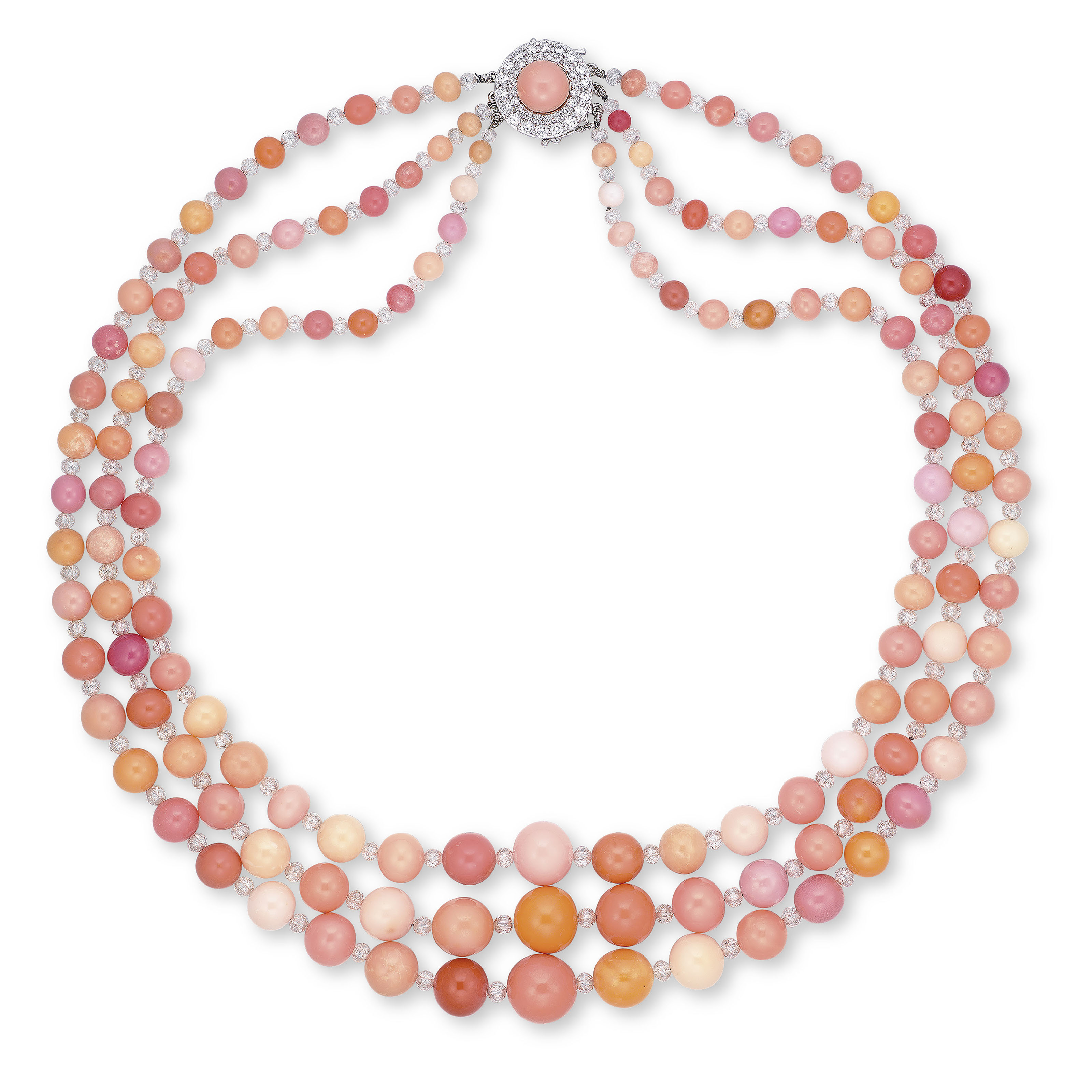 A THREESTRAND CONCH PEARL AND DIAMOND NECKLACE Christie's