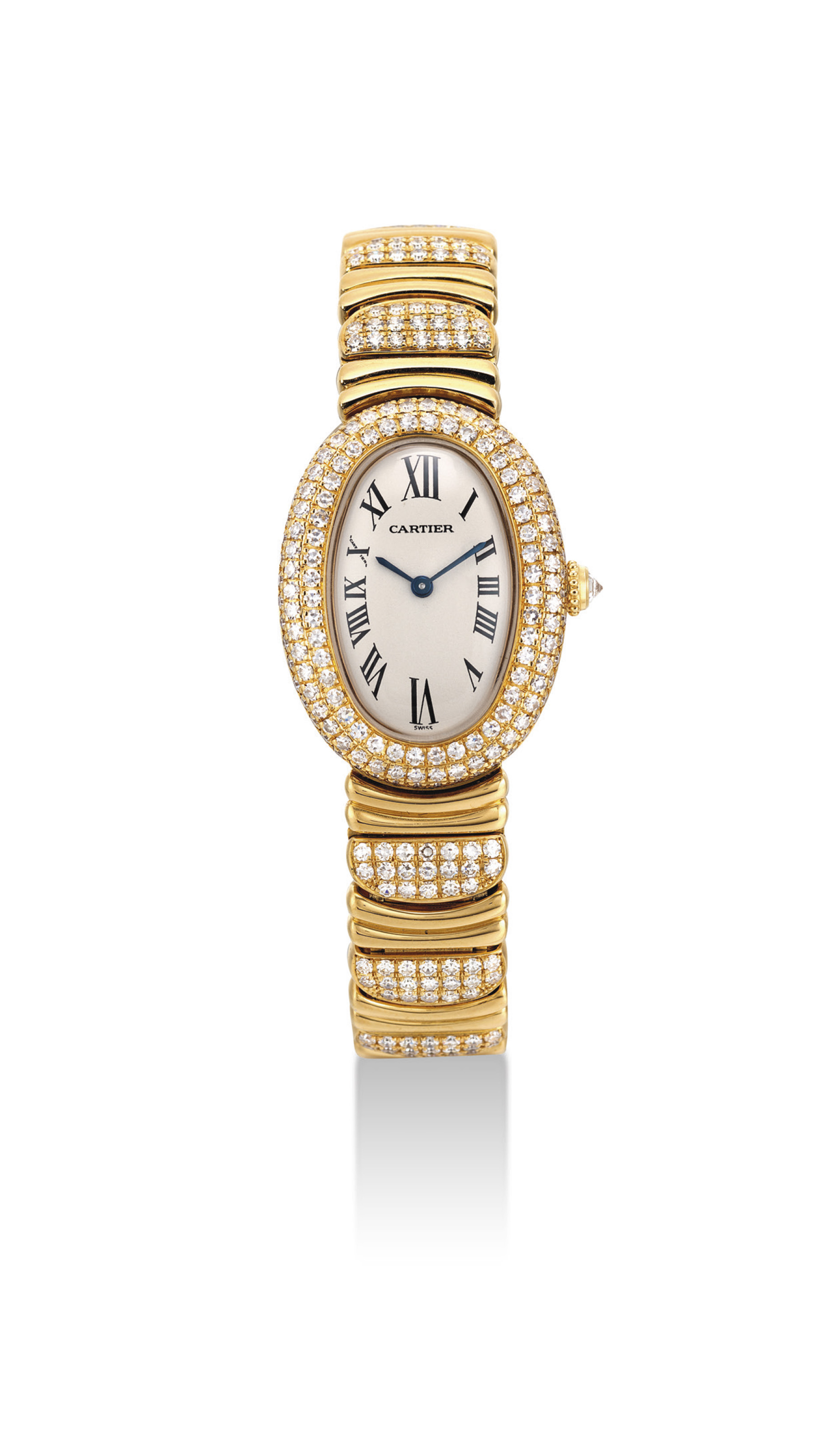 Cartier A Lady S Fine 18k Gold And Diamond Set Oval Bracelet Watch Signed Cartier Baignoire Model Ref 1950 1 Case No C10040 Circa 1994 2000s Quartz Christie S