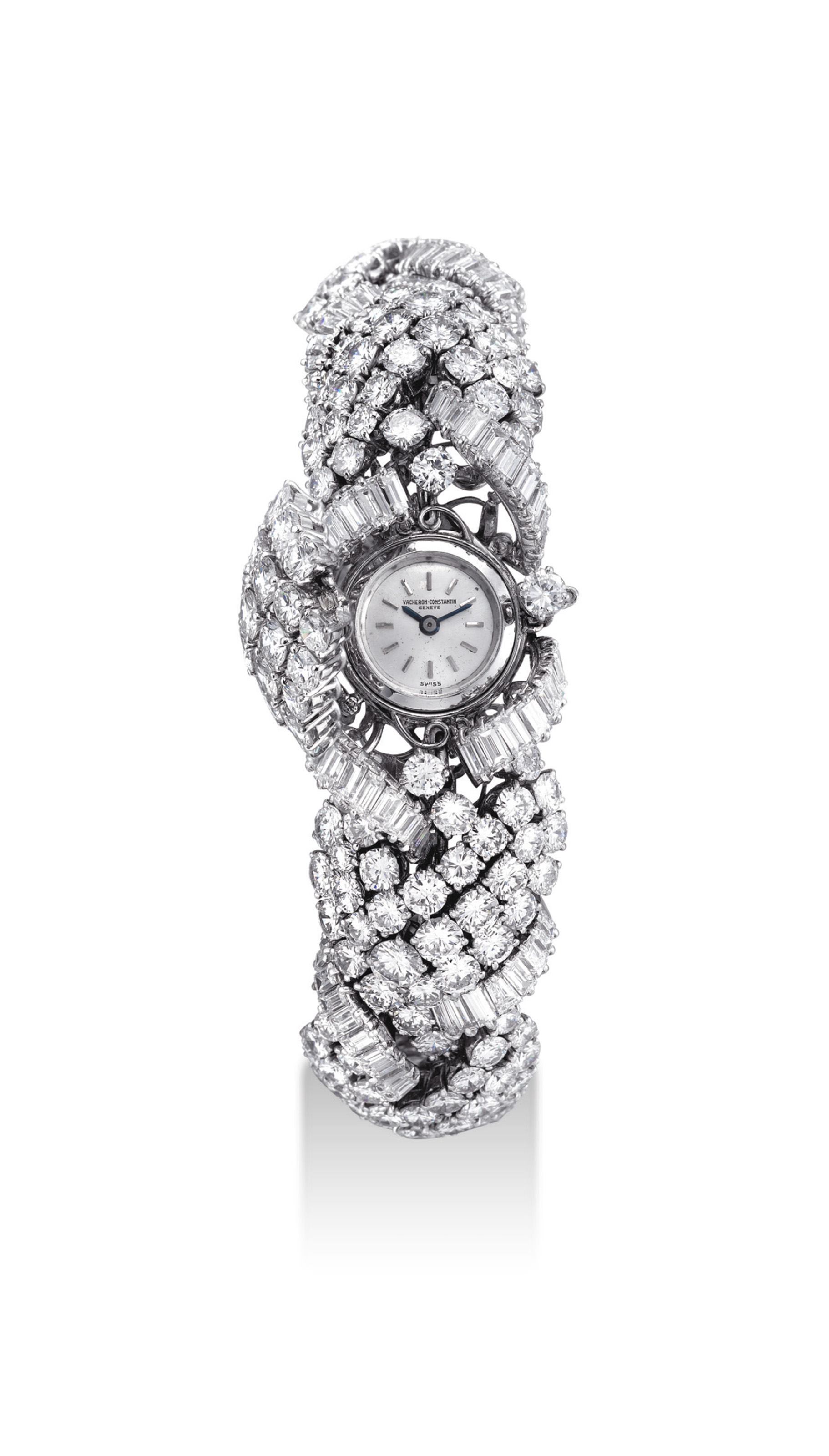 Vacheron Constantin. A lady's exquisite and very rare 18k white gold and diamond-set bracelet watch with concealed dial, 1965, sold for HK$812,500 on 26 November 2014 at Christie's in Hong Kong