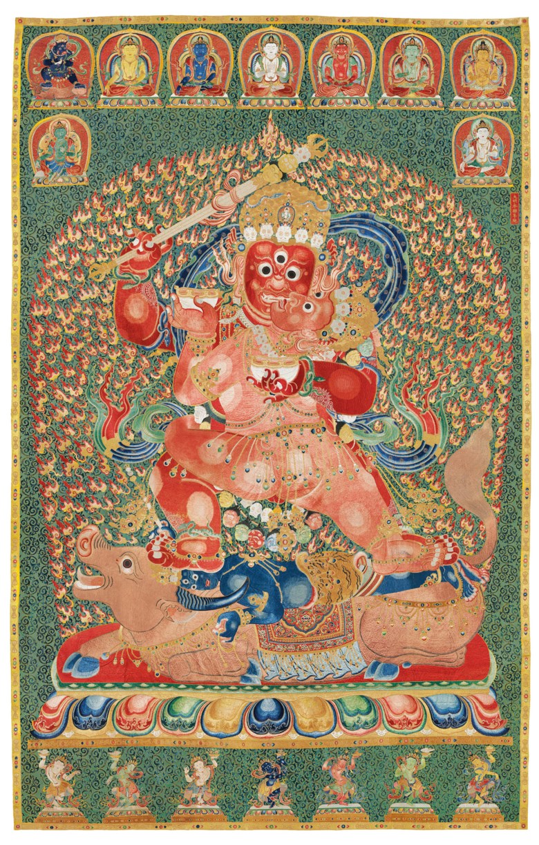 A highly important imperial embroidered silk thangka, Yongle six-character presentation mark and of the period (1402-1424). 132 x 84  in (335.3 x 213.4  cm). Sold for HK$348,440,000 on 26 November 2014 at Christie’s in Hong Kong