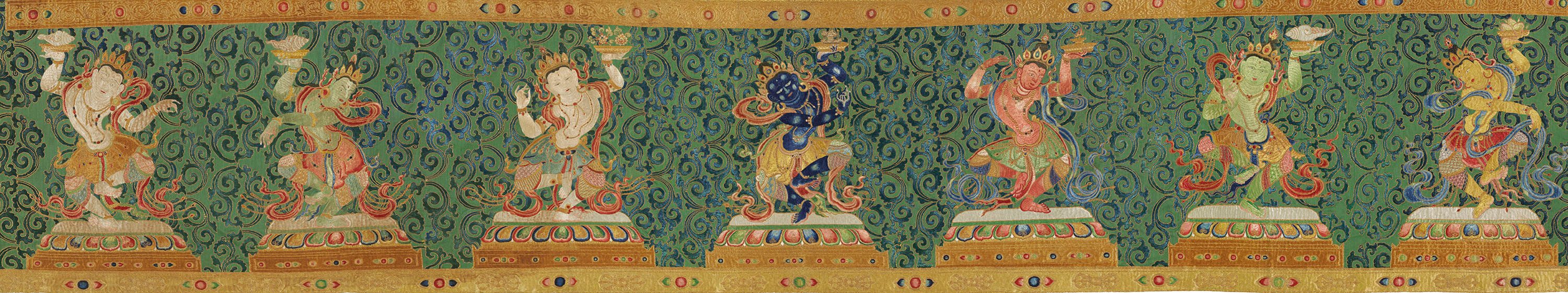 A HIGHLY IMPORTANT IMPERIAL EMBROIDERED SILK THANGKA
