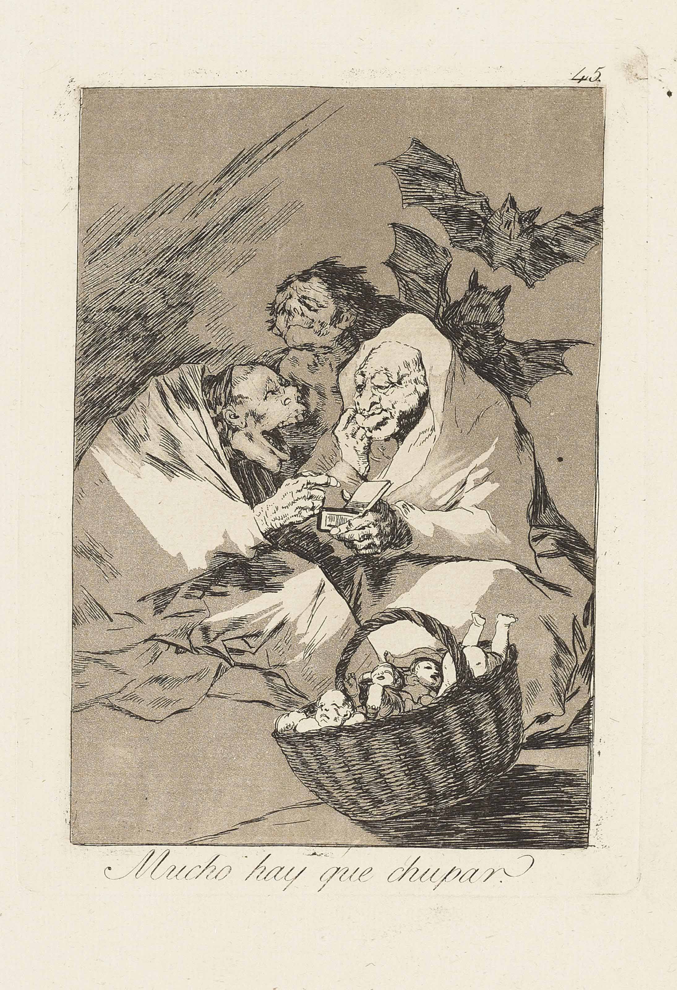 Mucho hay que chupar (There is plenty to suck), plate 45 from; Los Caprichos (D. 82; H. 80)

