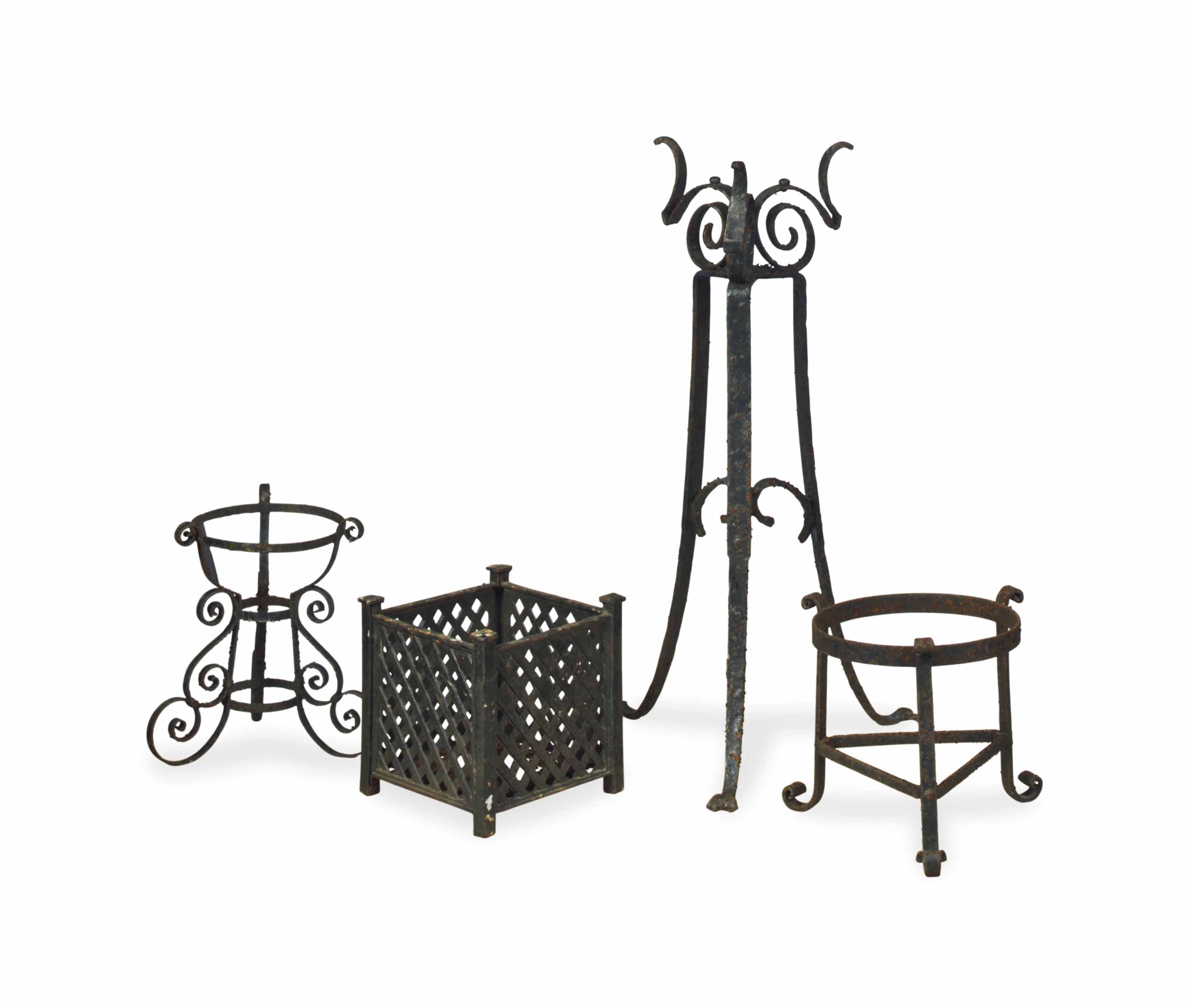 An Assembled Group Of Four Wrought Iron Plant Stands And A Pair Of Cast Iron Jardineres Shop for wrought iron plant stands online at target. four wrought iron plant stands